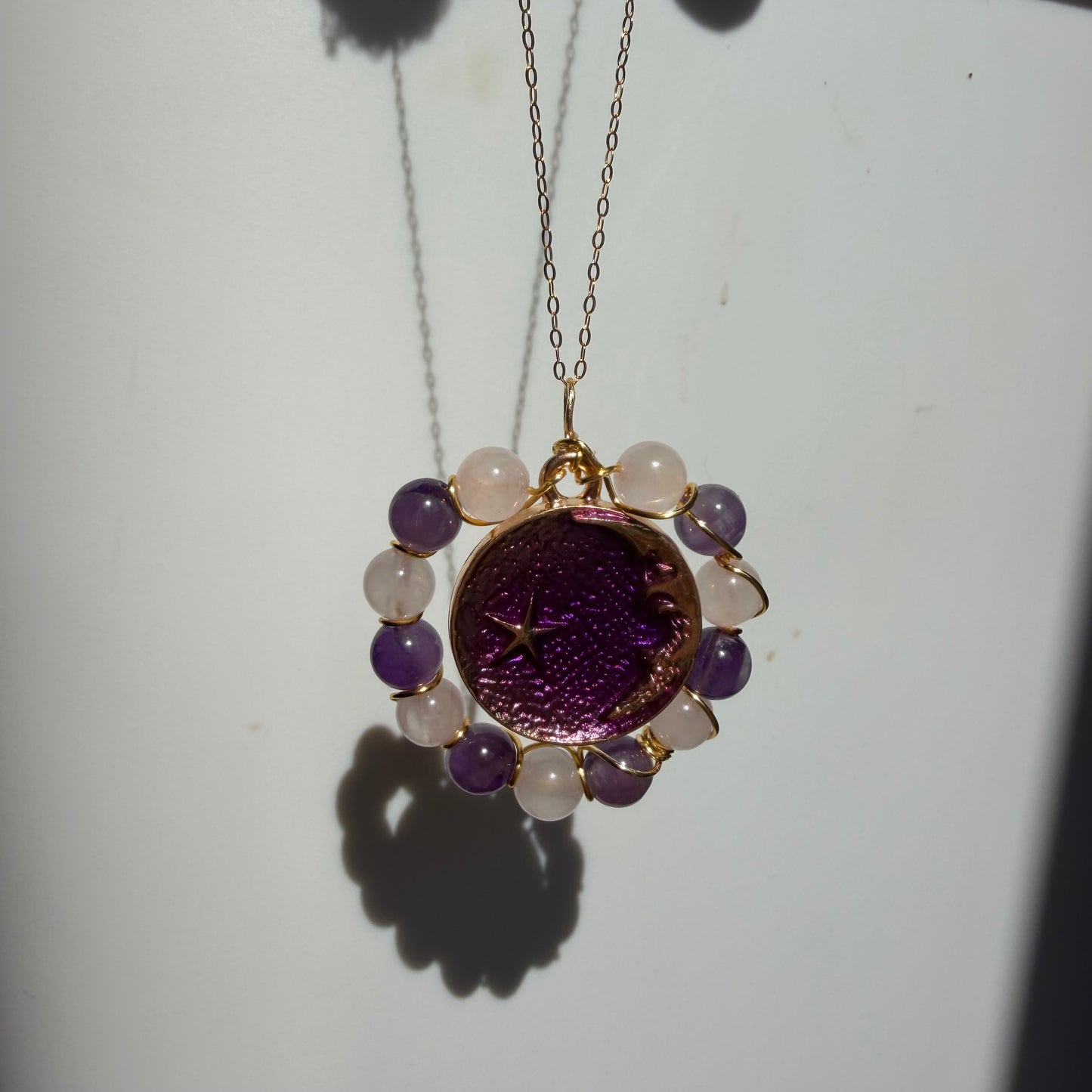 Moon Child Rose Quartz and Amethyst Handmade Necklace