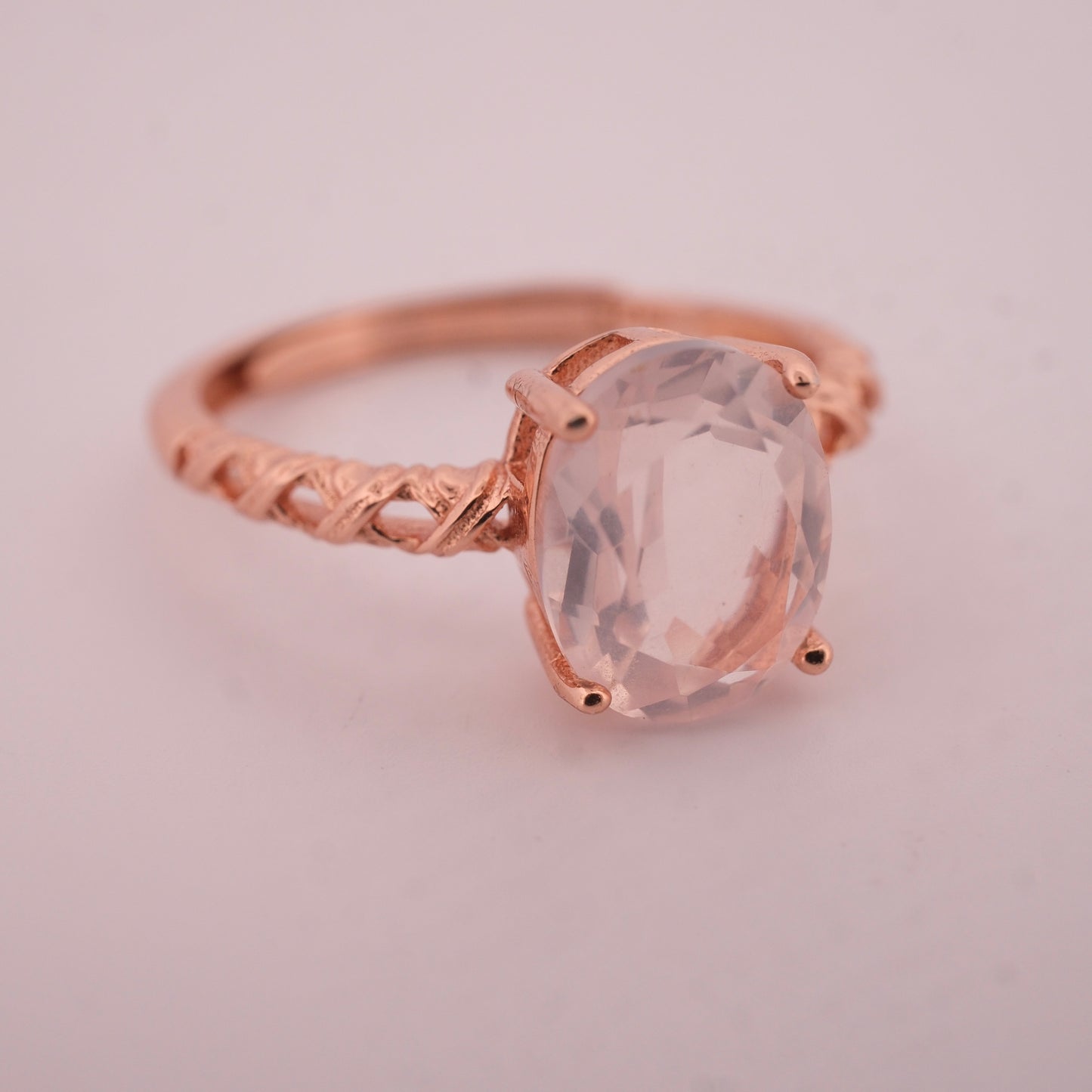 Rose Quartz Rose Gold S925 Adjustable Ring