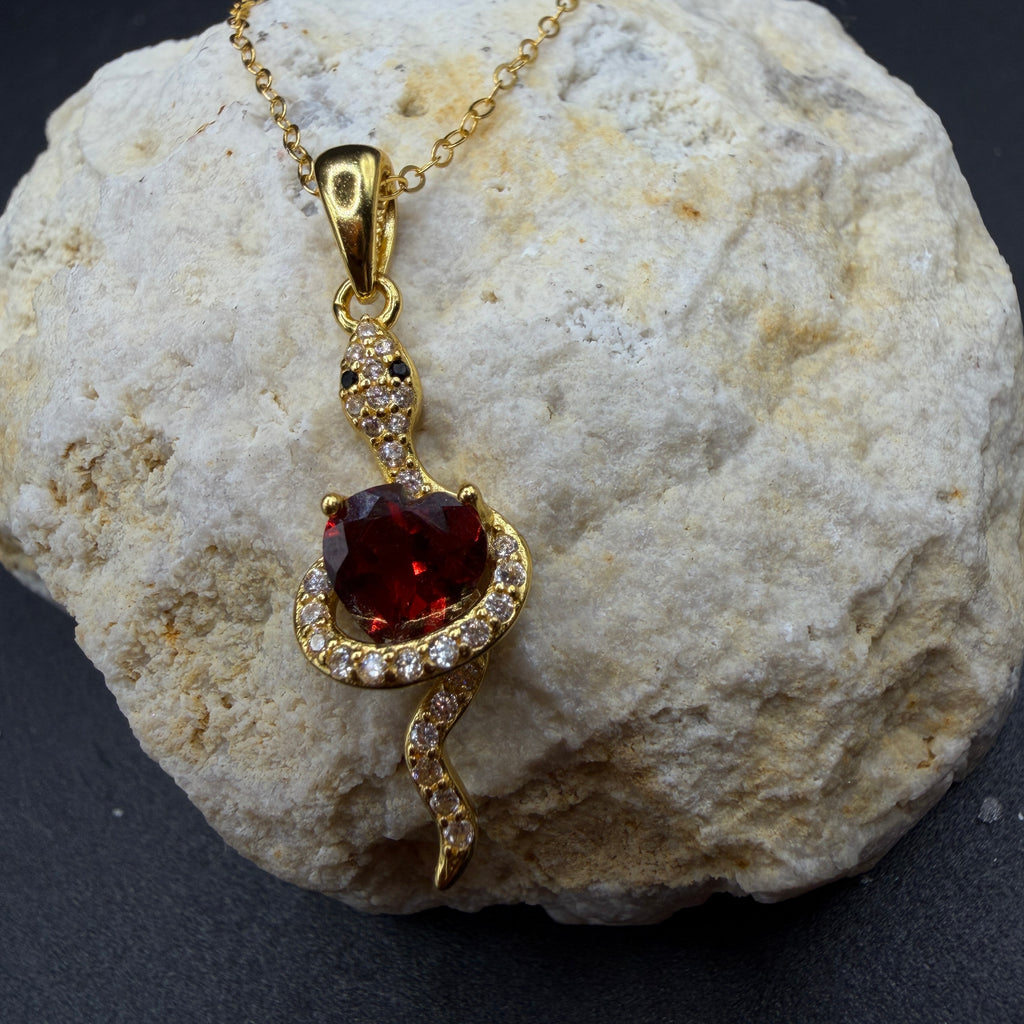 Garnet Snake S925 Necklace