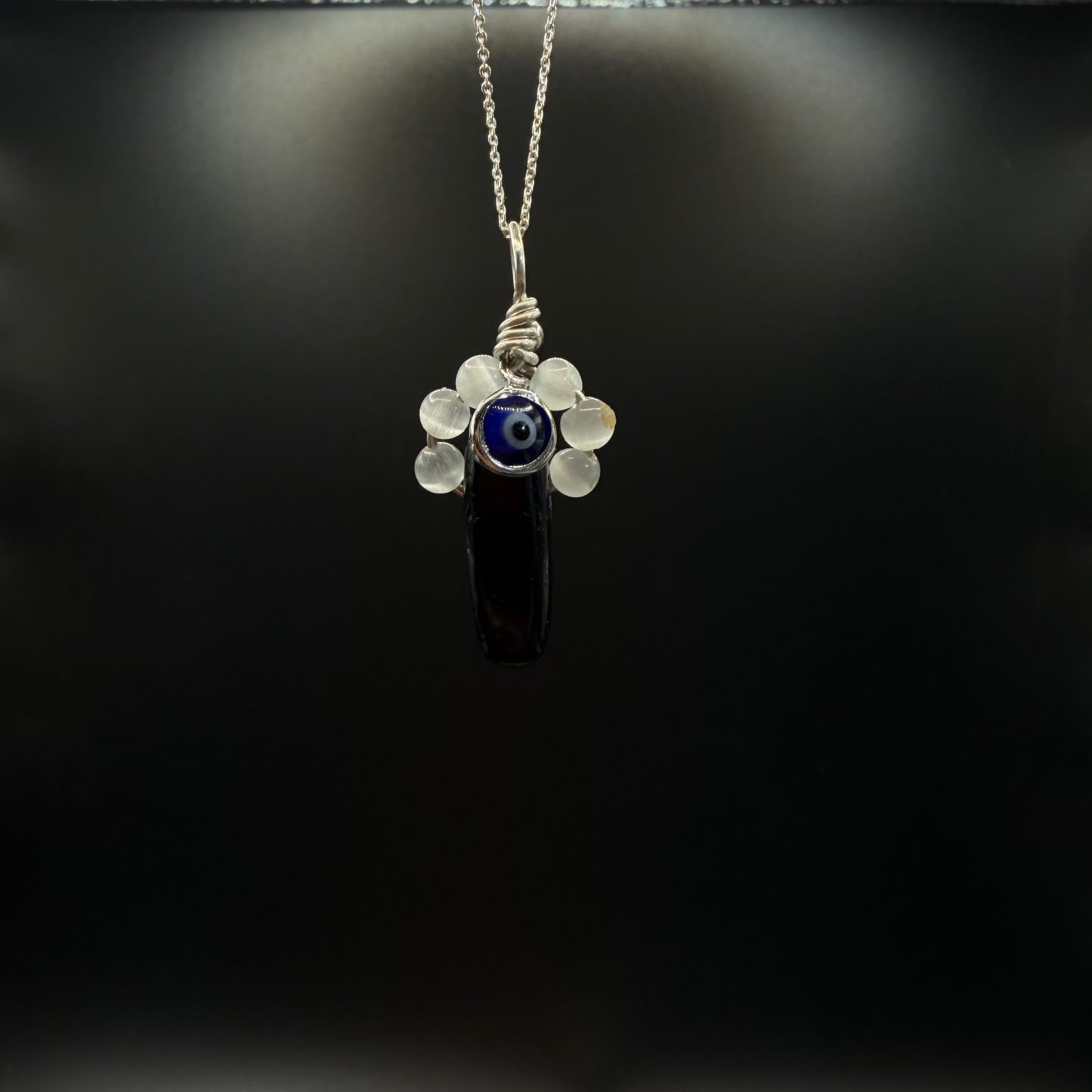 Protection Obsidian Selenite and Evil Eye Handmade S925 Necklace