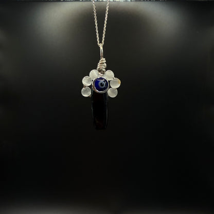 Protection Obsidian Selenite and Evil Eye Handmade S925 Necklace