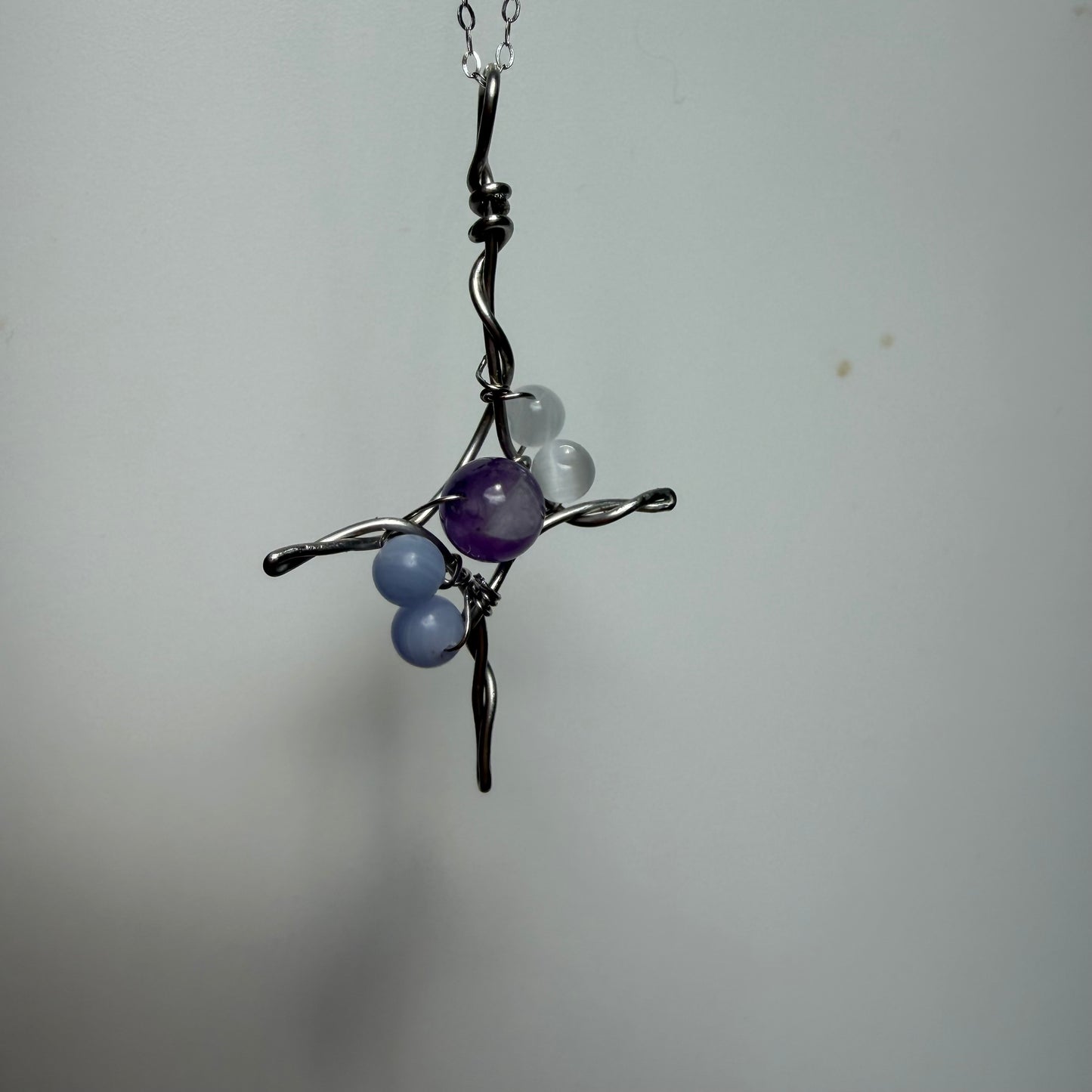 Amethyst Selenite and Blue Lace Agate Handmade Star Necklace