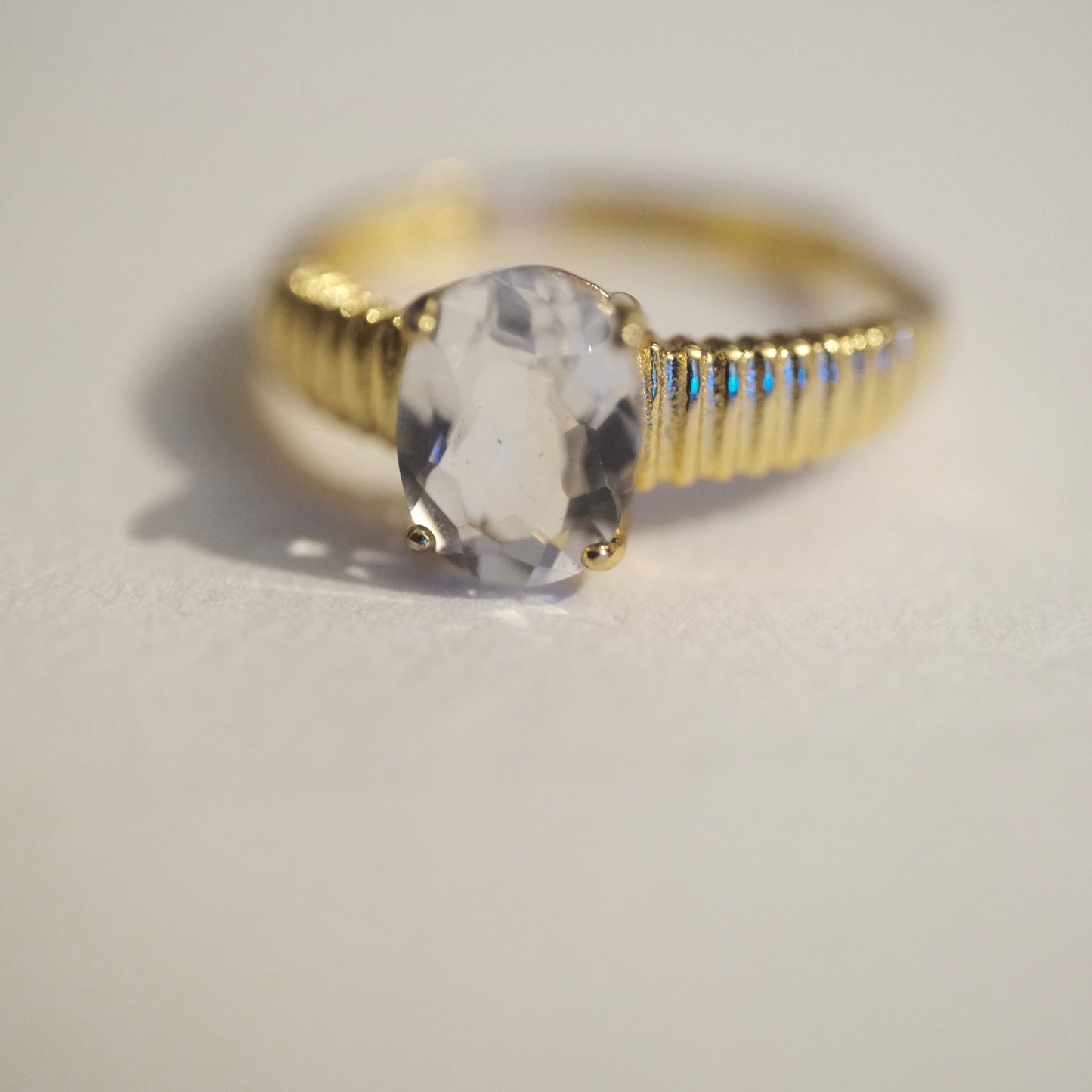 Clear Quartz Gold S925 Adjustable Ring