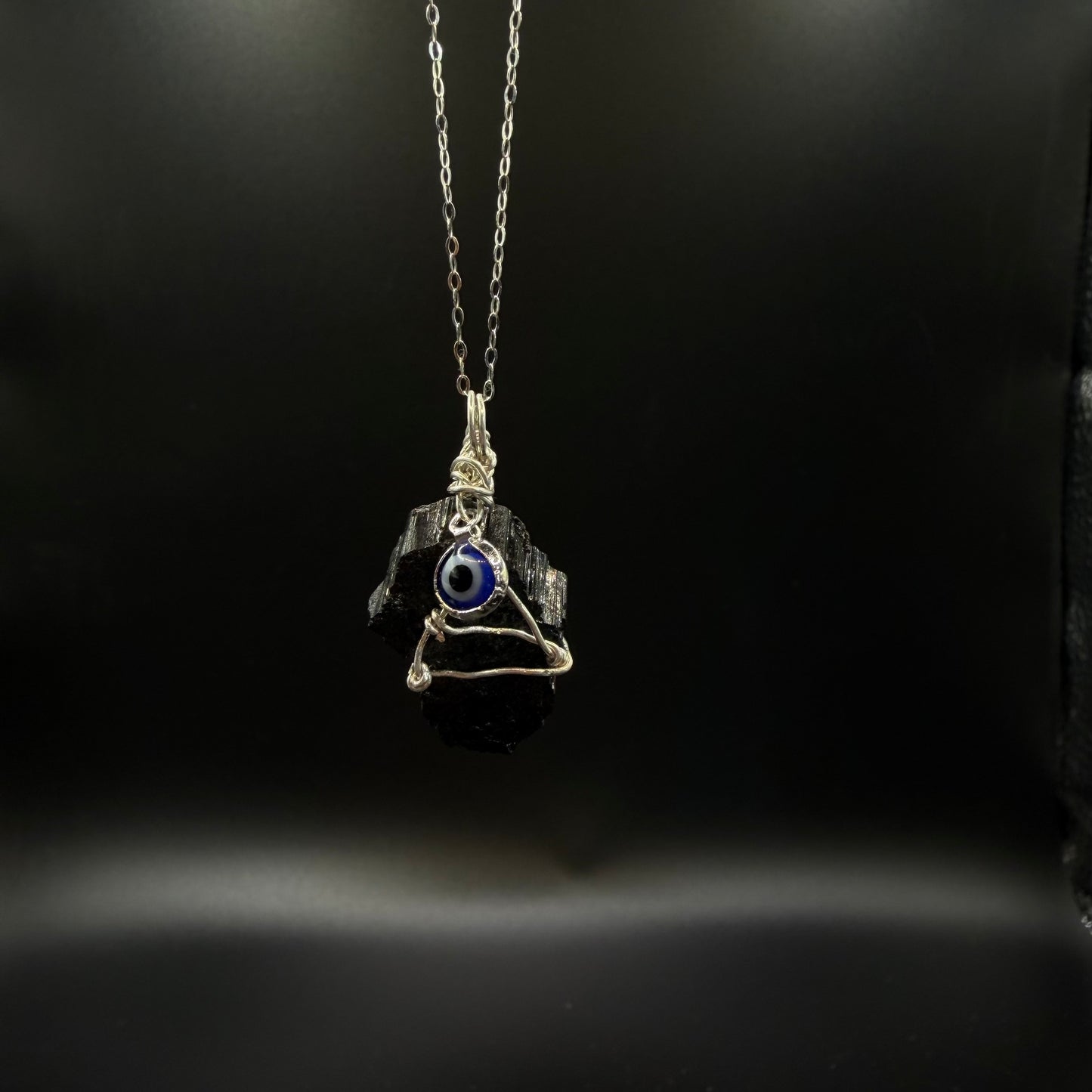 Black Tourmaline Evil Eye Handmade S925 Necklace