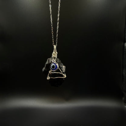 Black Tourmaline Evil Eye Handmade S925 Necklace