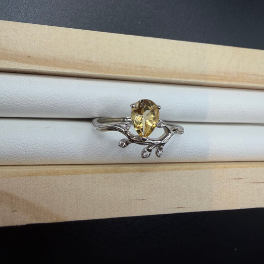 Citrine Teardrop S925 Adjustable Ring