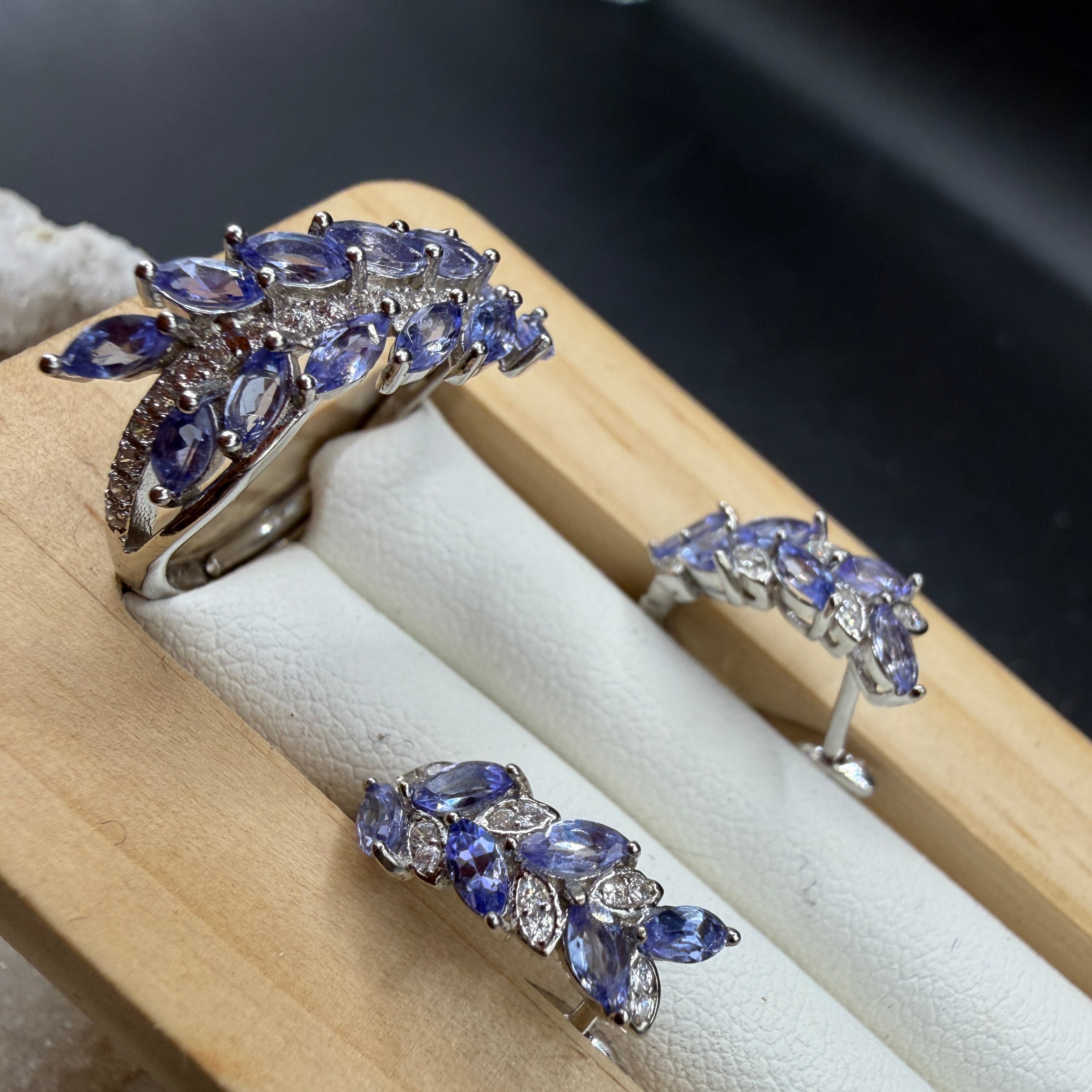 Tanzanite Leaf Earrings and Necklace S925 Certified Set