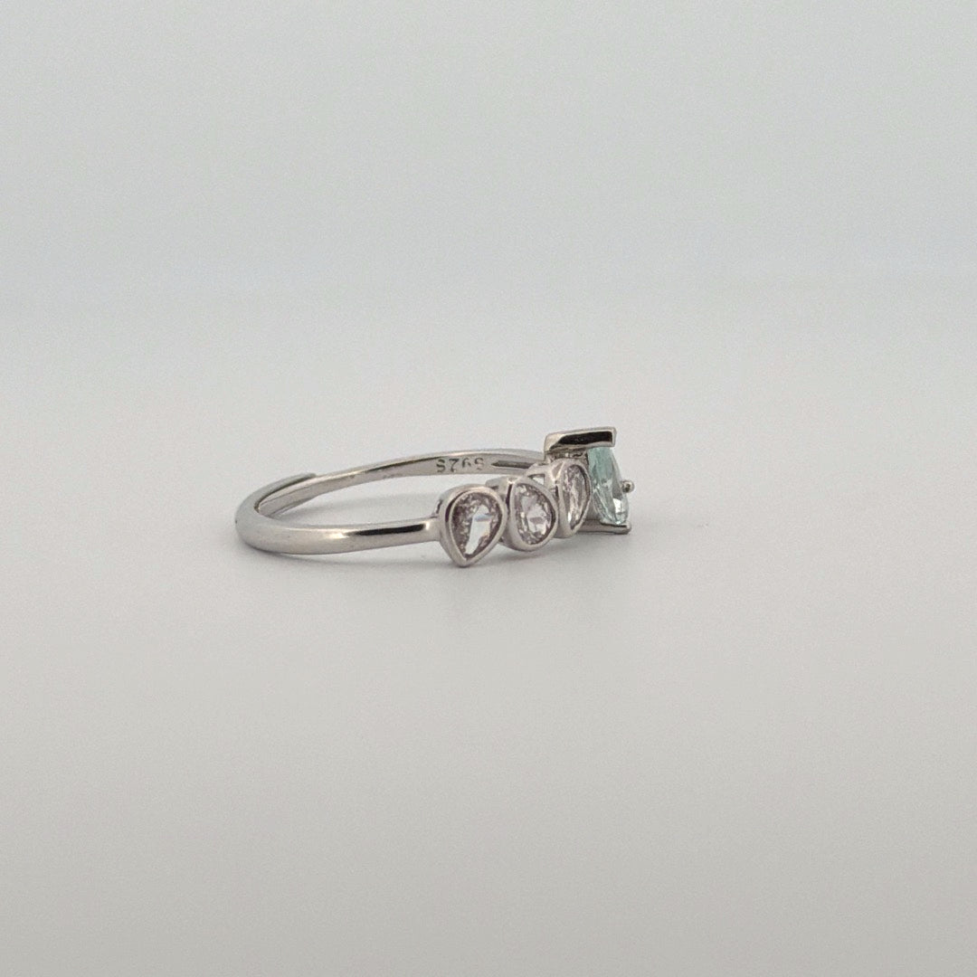 Clear Quartz and Aquamarine S925 Adjustable Ring