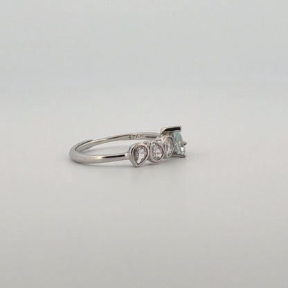 Clear Quartz and Aquamarine S925 Adjustable Ring