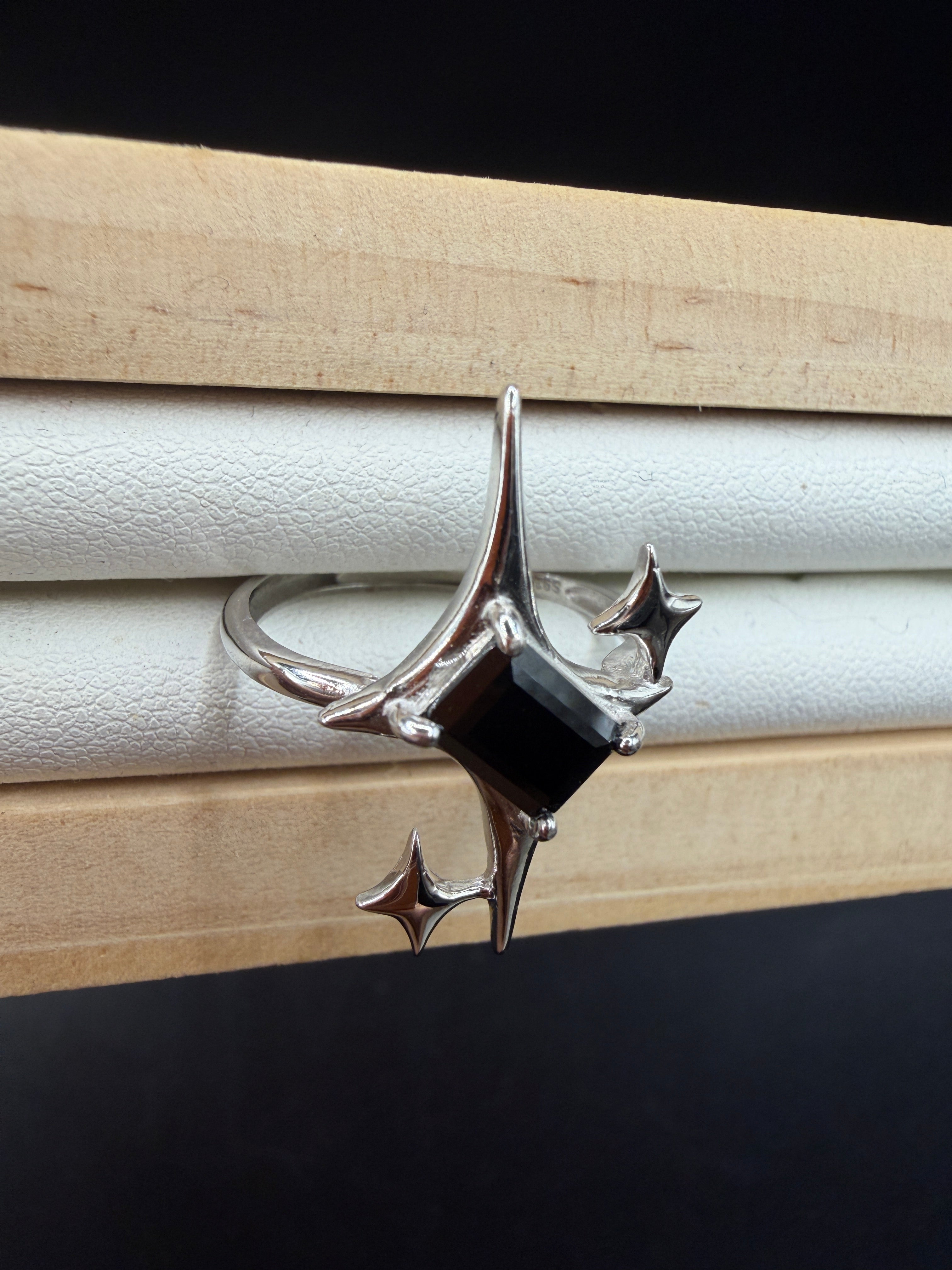 Black Spinel Signature Star Ring