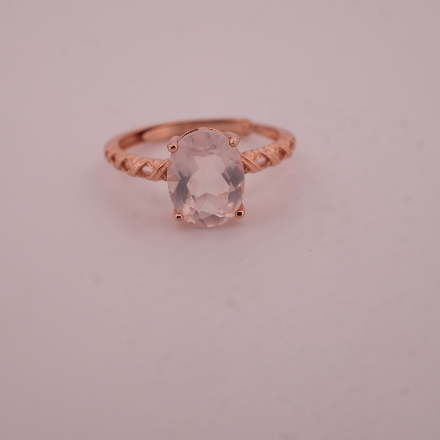 Rose Quartz Rose Gold S925 Adjustable Ring