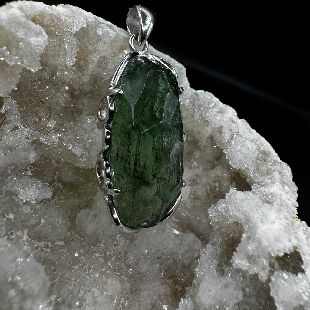 Large Moldavite Freeform S925 Certified Necklace
