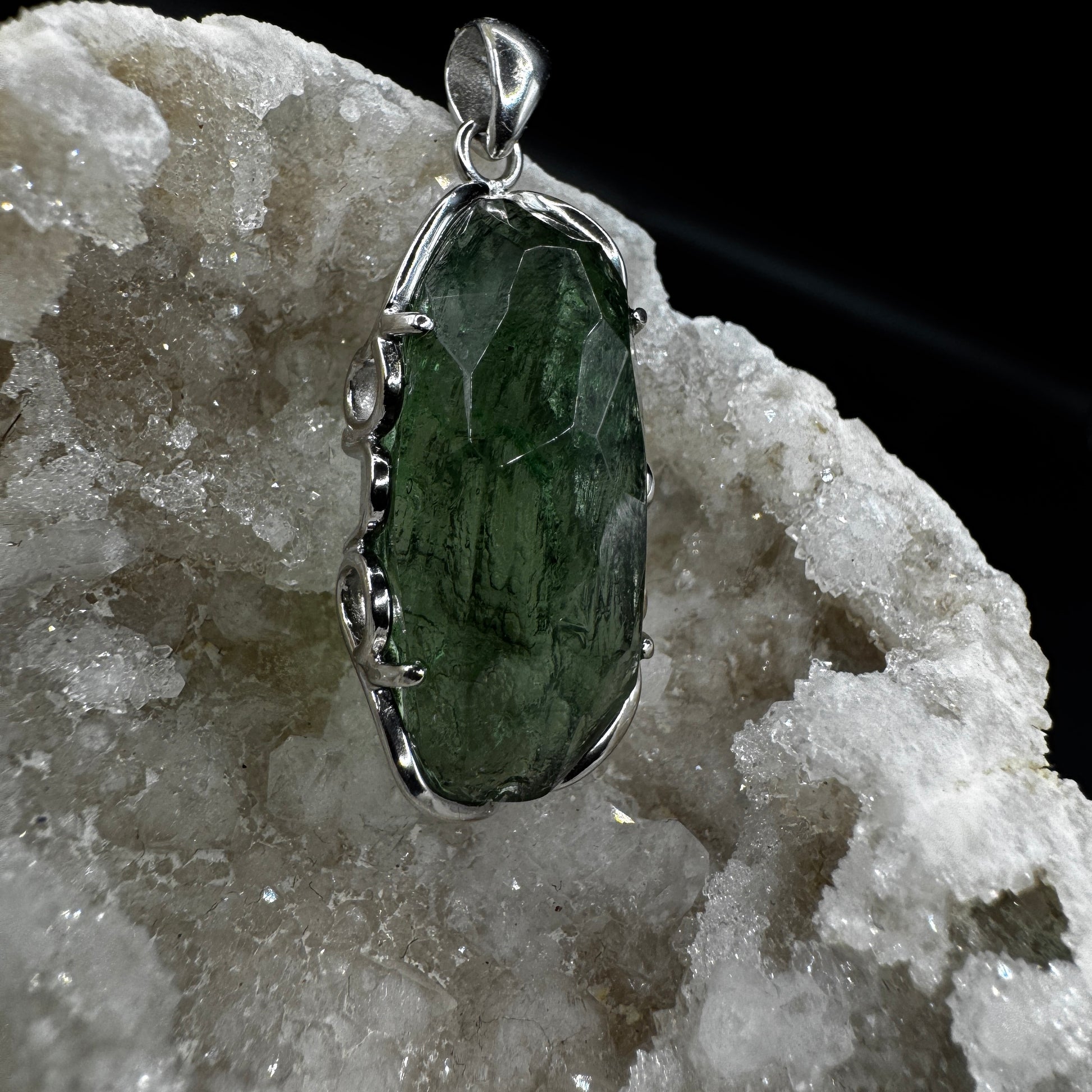 Large Moldavite Freeform S925 Certified Necklace