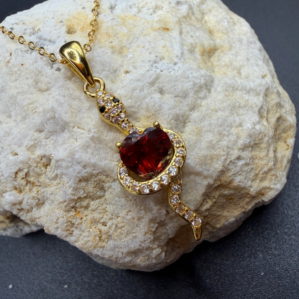 Garnet Snake S925 Necklace