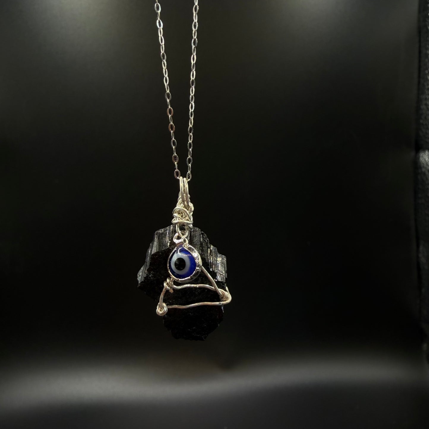 Black Tourmaline Evil Eye Handmade S925 Necklace