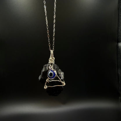 Black Tourmaline Evil Eye Handmade S925 Necklace