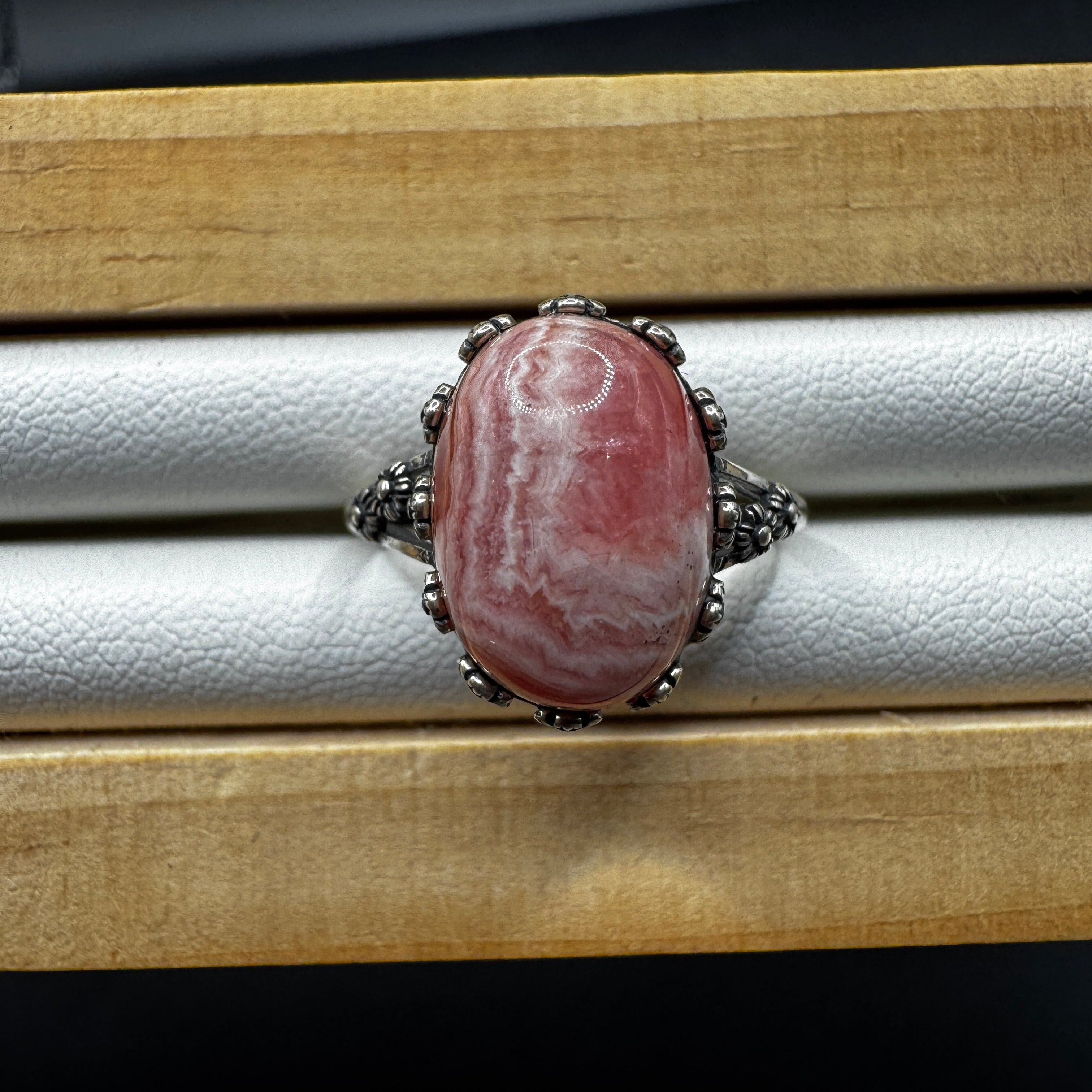 Rhodochrosite S925 Adjustable Ring