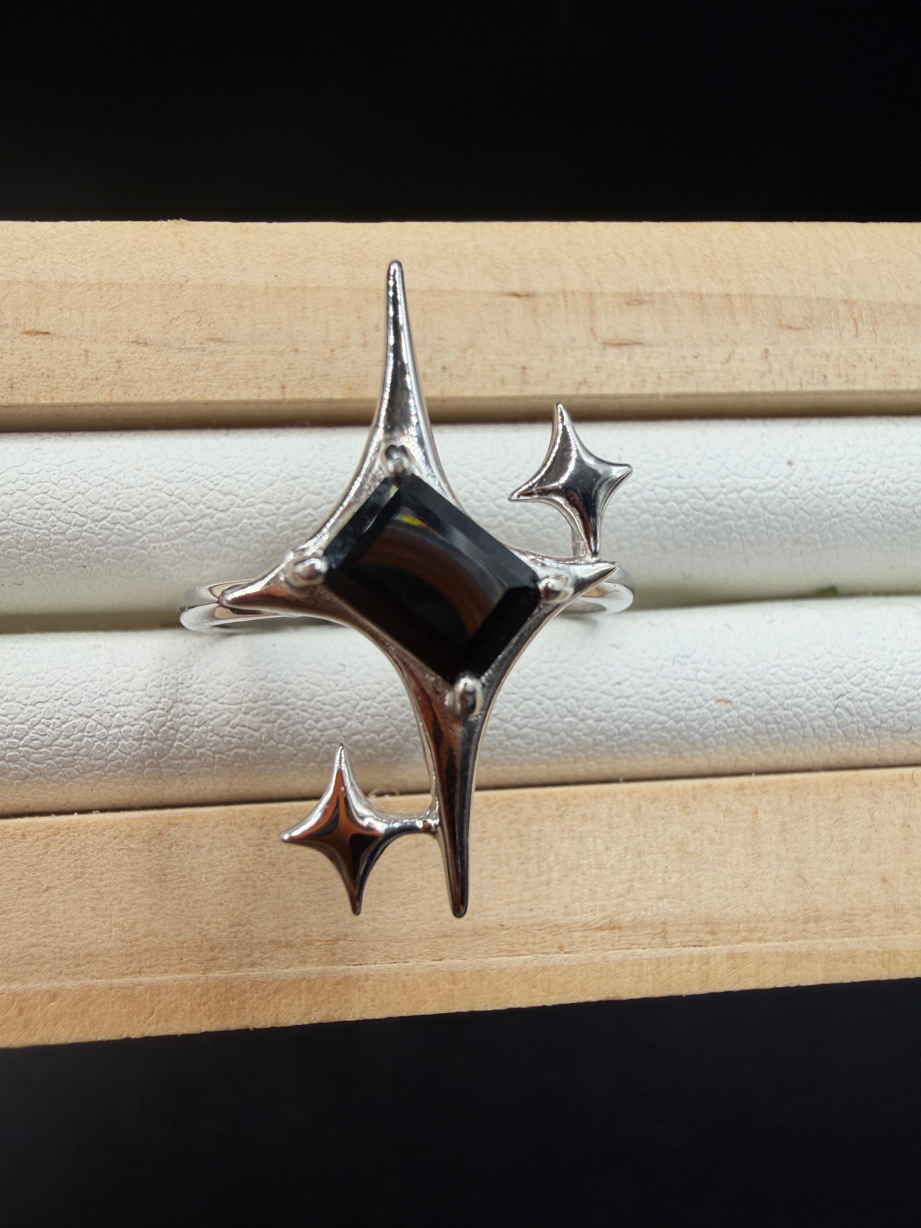 Black Spinel Signature Star Ring