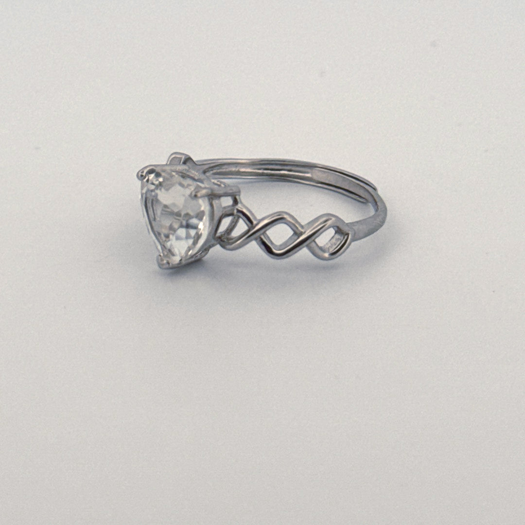 Clear Quartz Heart S925 Adjustable Ring