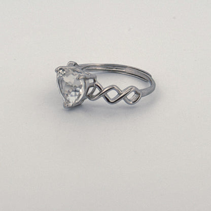 Clear Quartz Heart S925 Adjustable Ring