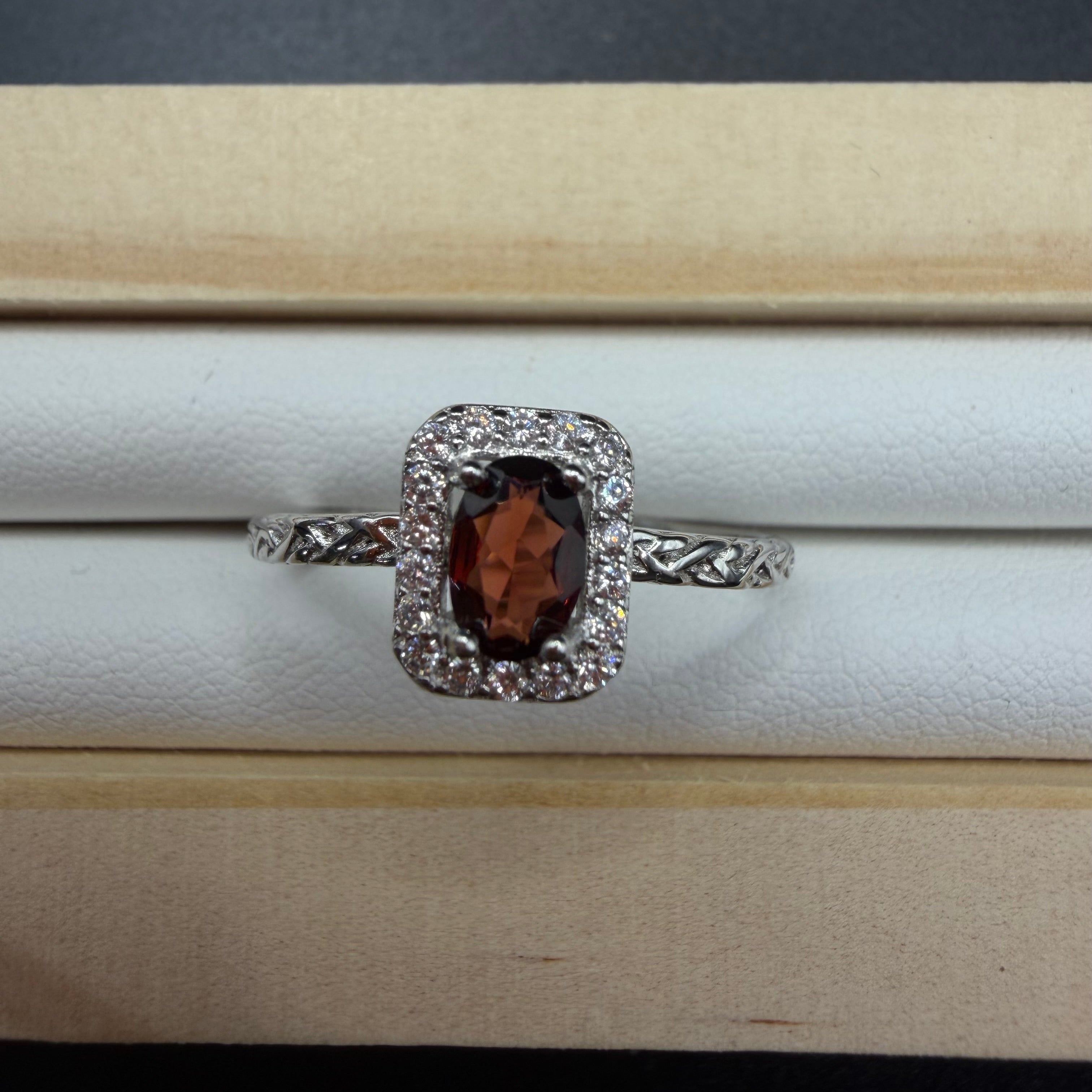 Garnet Heart S925 Adjustable Ring