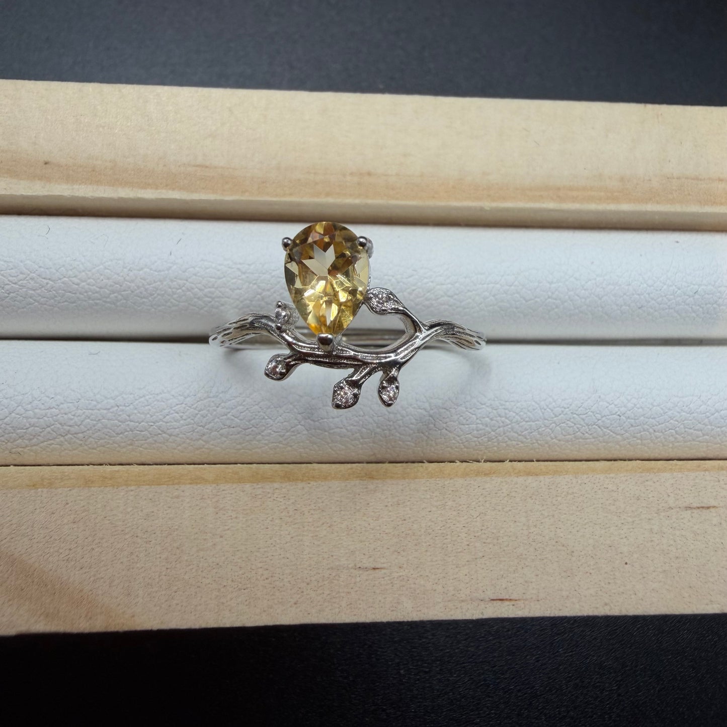 Citrine Teardrop S925 Adjustable Ring