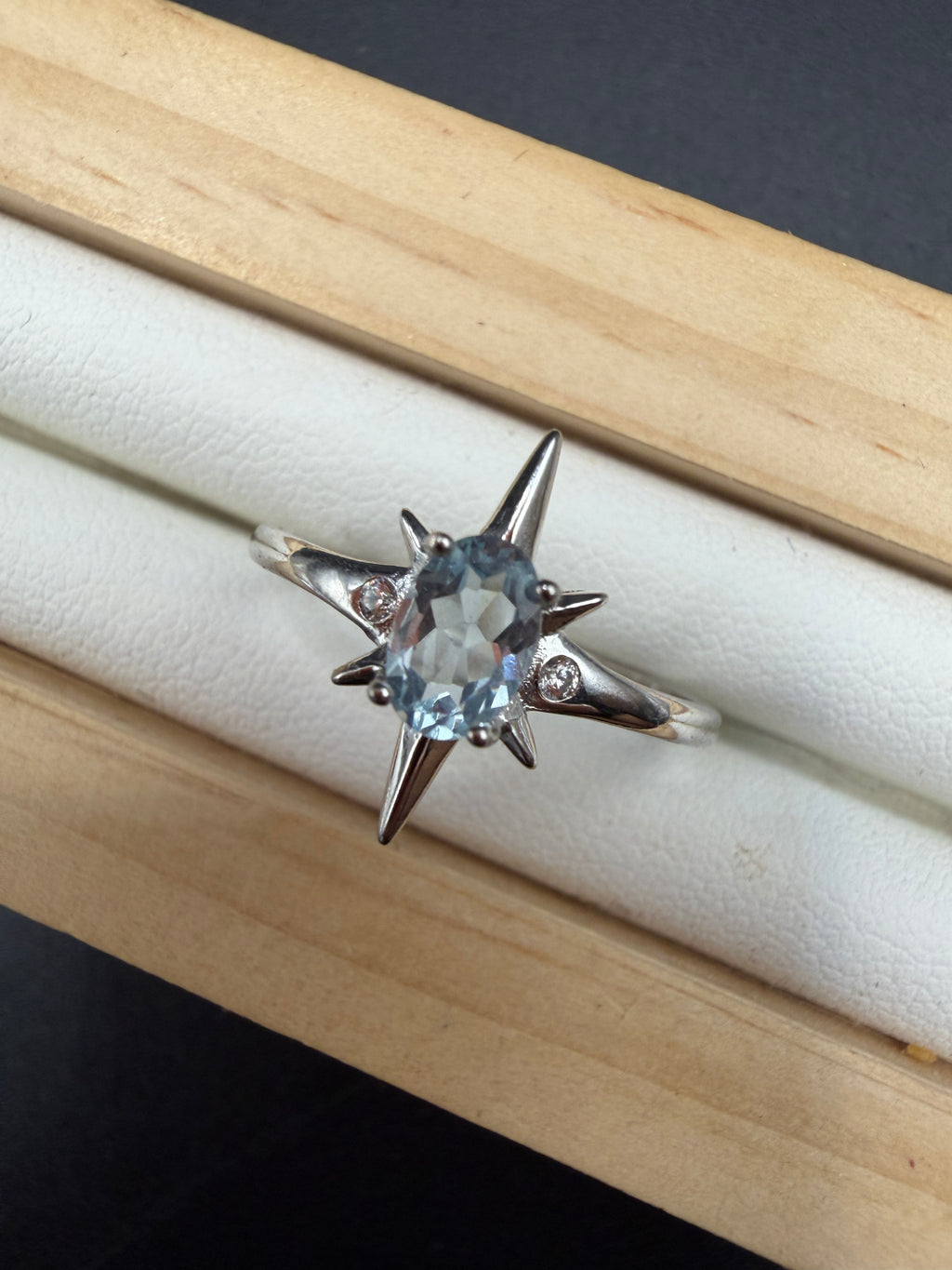 Aquamarine Star S925 Adjustable Ring