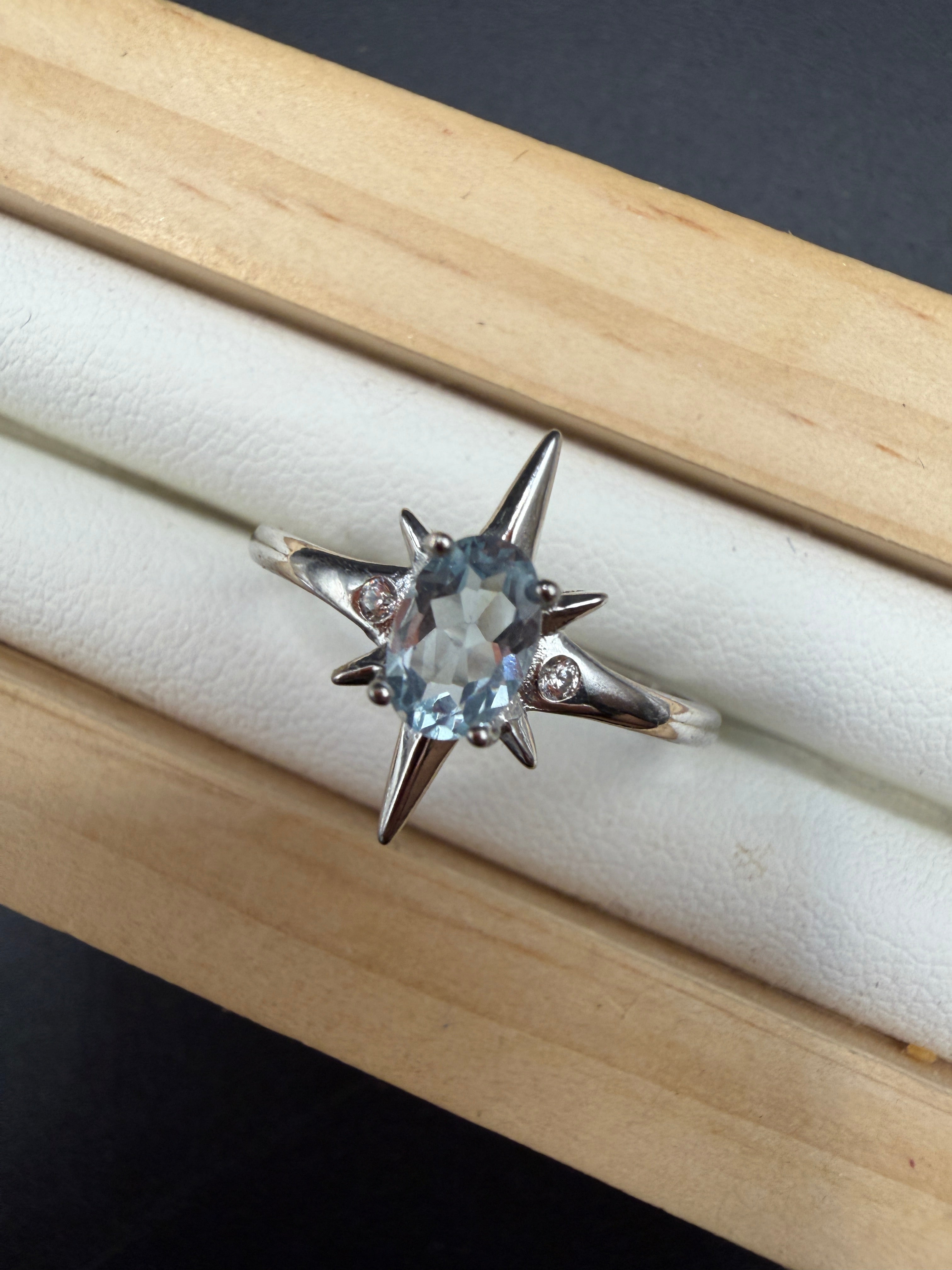 Aquamarine Star S925 Adjustable Ring