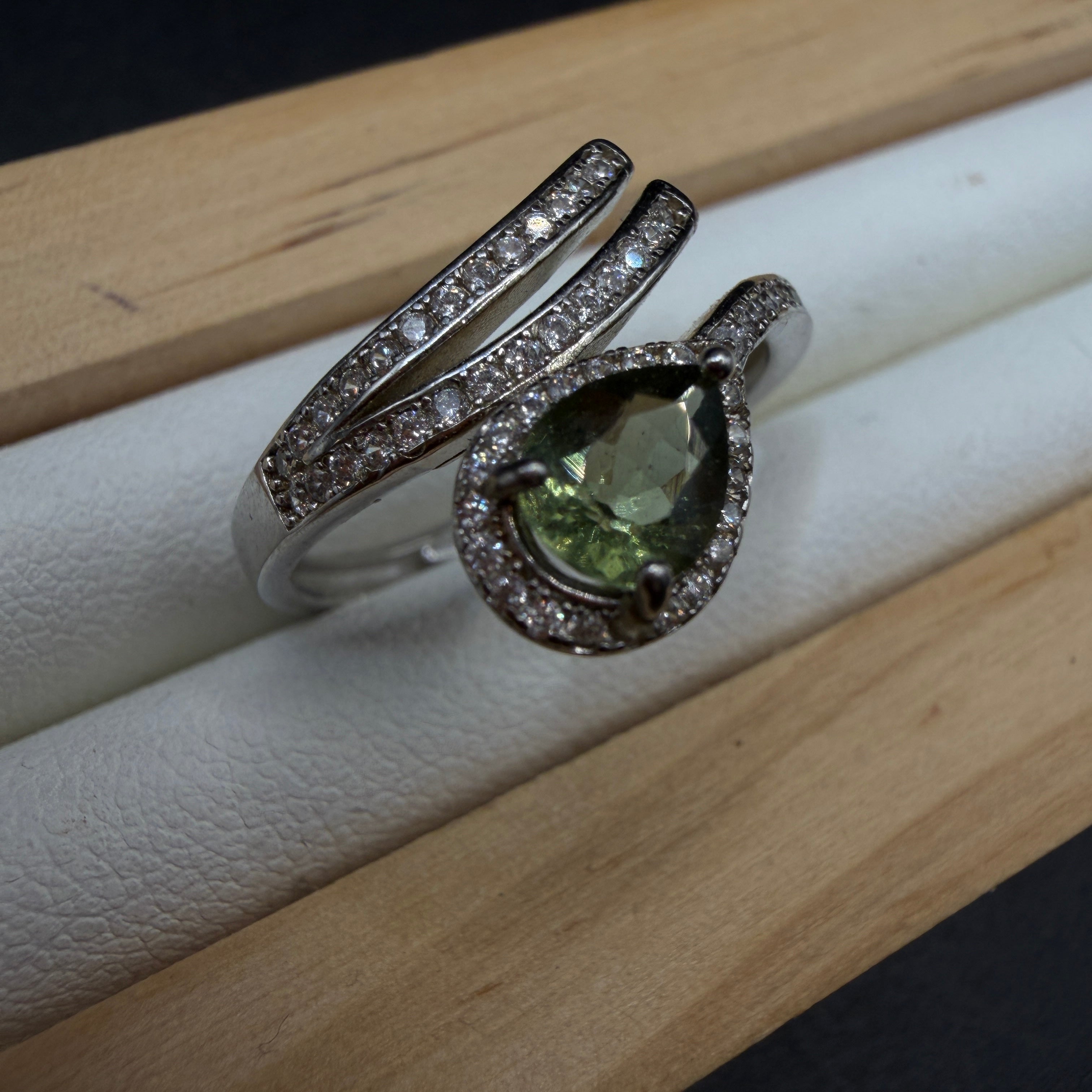 Moldavite S925 Adjustable Certified Ring