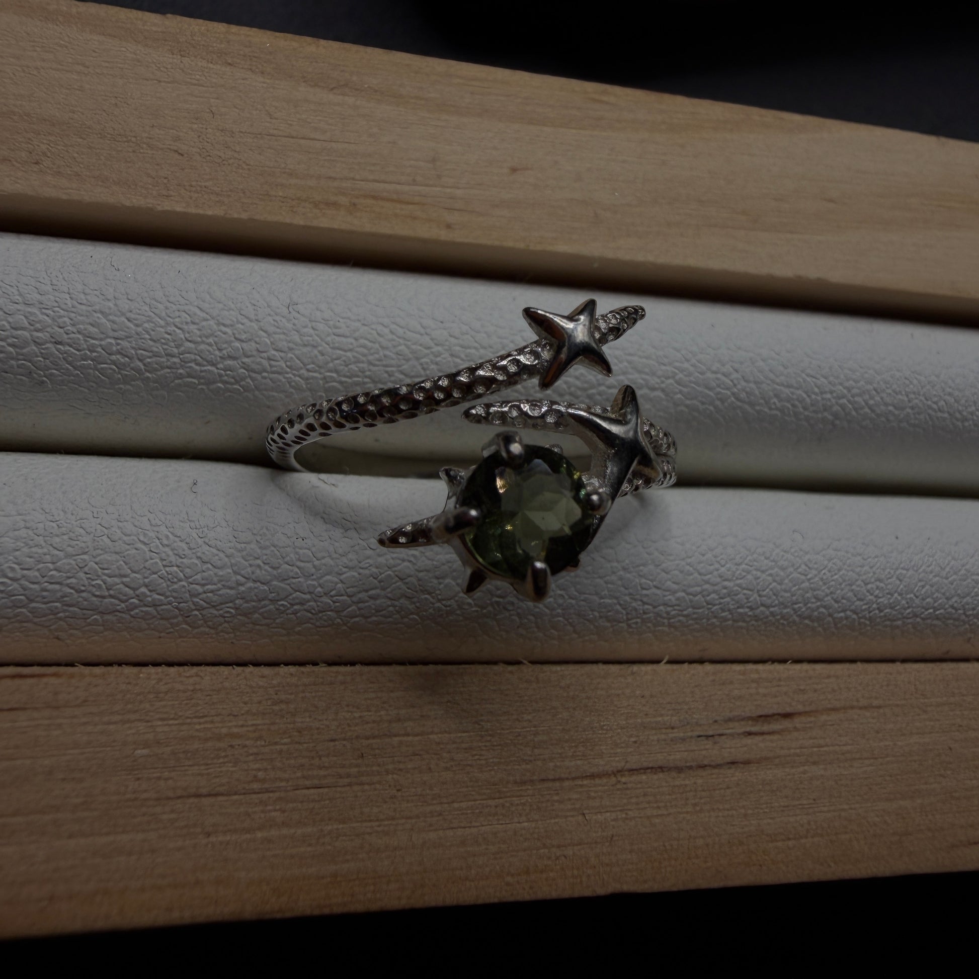 Moldavite Star S925 Certified Adjustable Ring