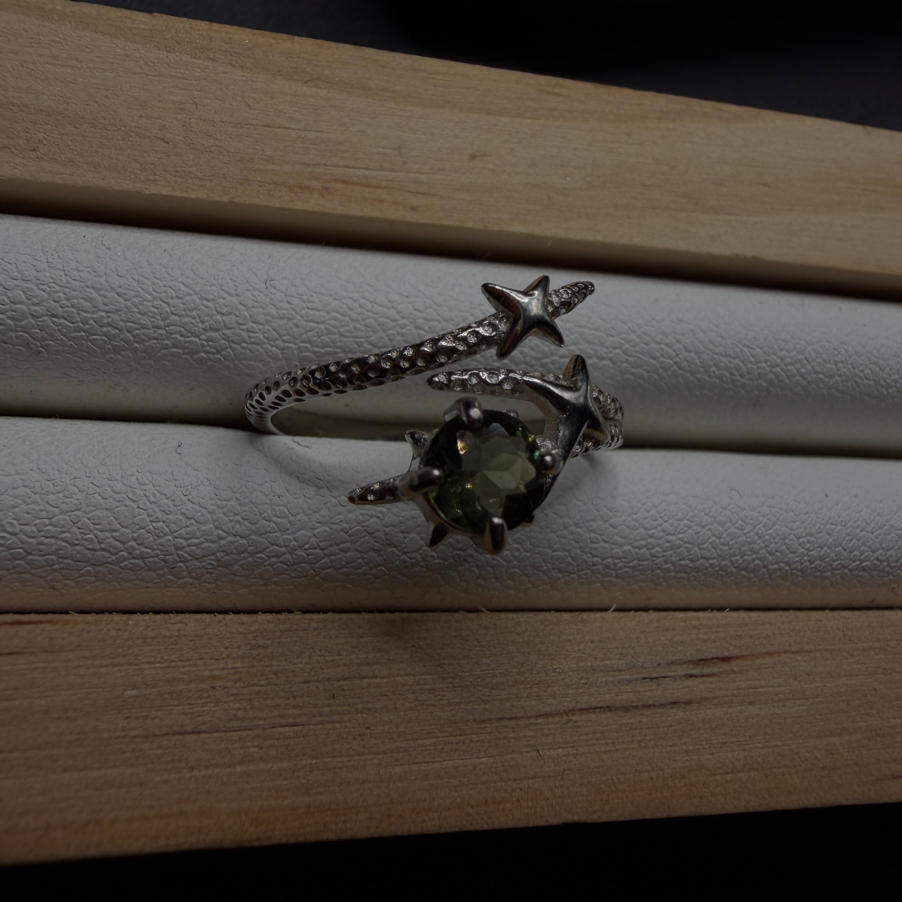 Moldavite Star S925 Certified Adjustable Ring
