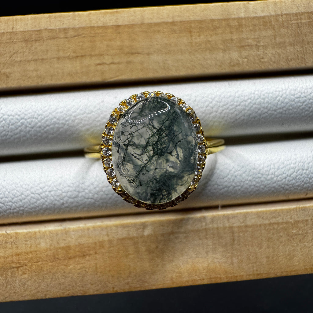 Moss Agate S925 Adjustable Ring