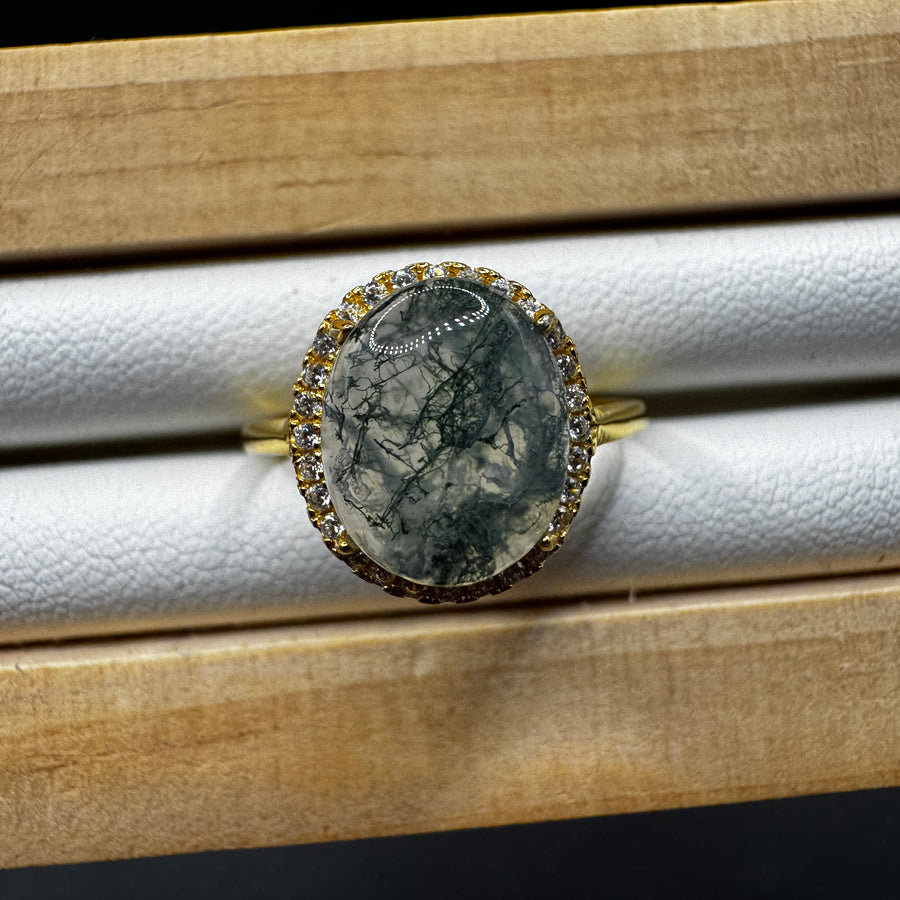 Moss Agate S925 Adjustable Ring