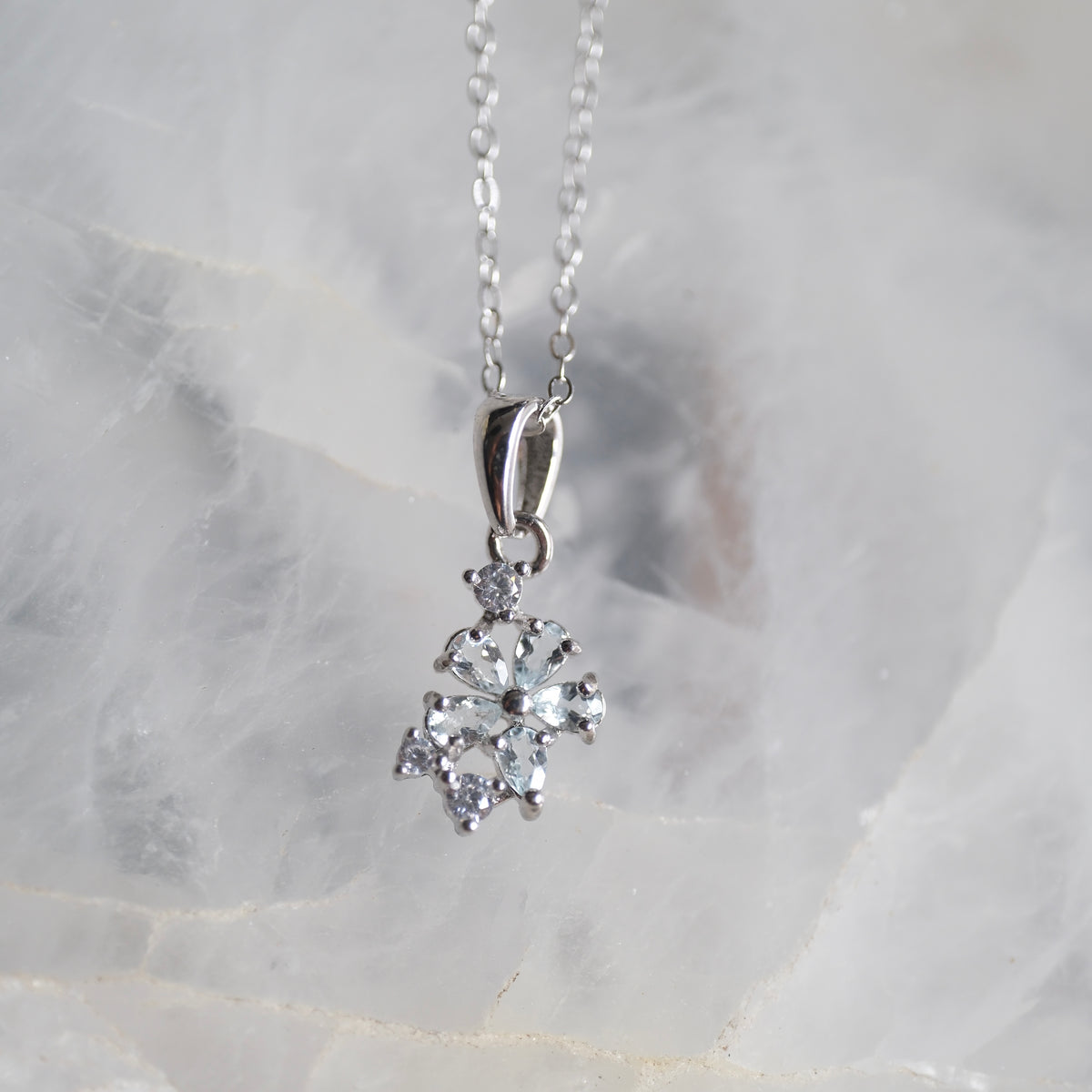 Aquamarine Flower S925 Necklace