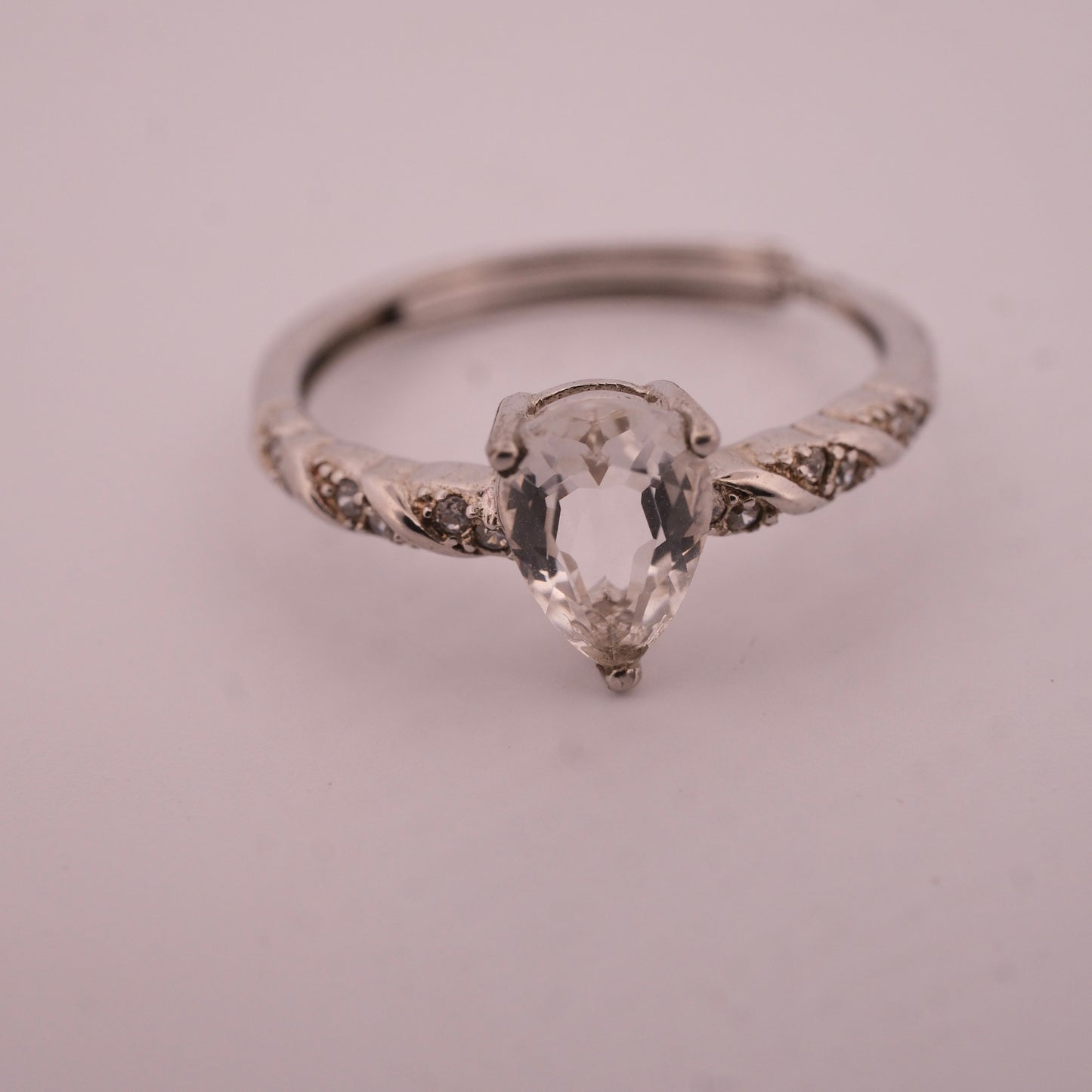 Clear Quartz Teardrop S925 Adjustable Ring