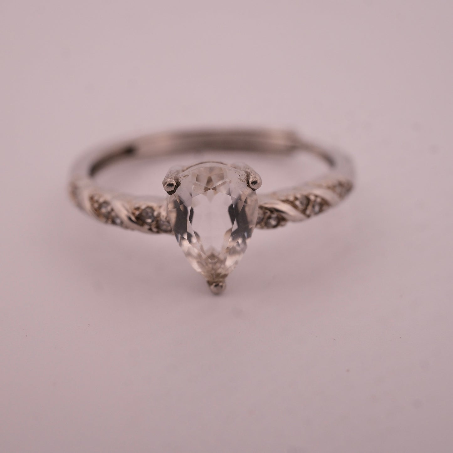 Clear Quartz Teardrop S925 Adjustable Ring