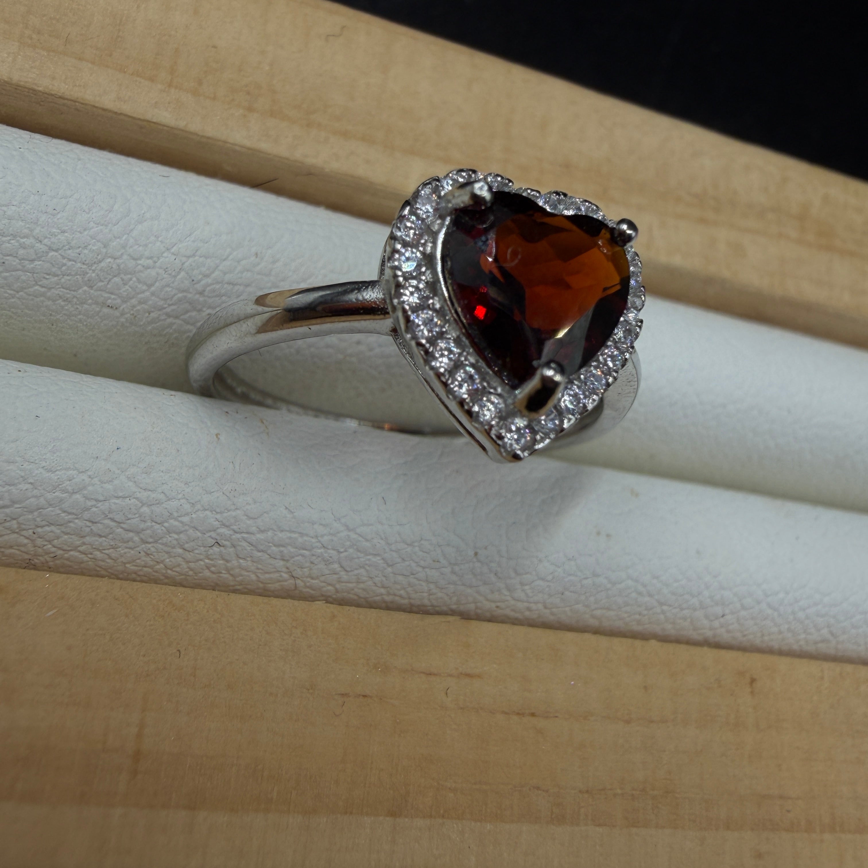 Garnet Heart S925 Adjustable Ring