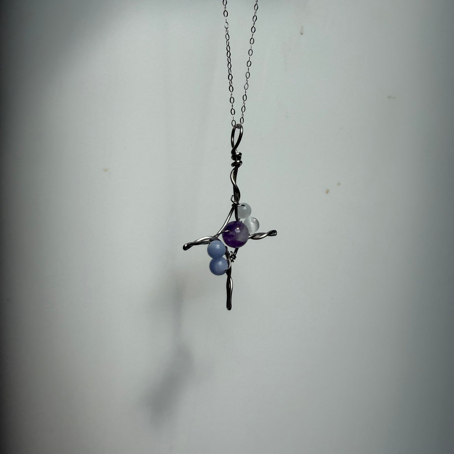 Amethyst Selenite and Blue Lace Agate Handmade Star Necklace