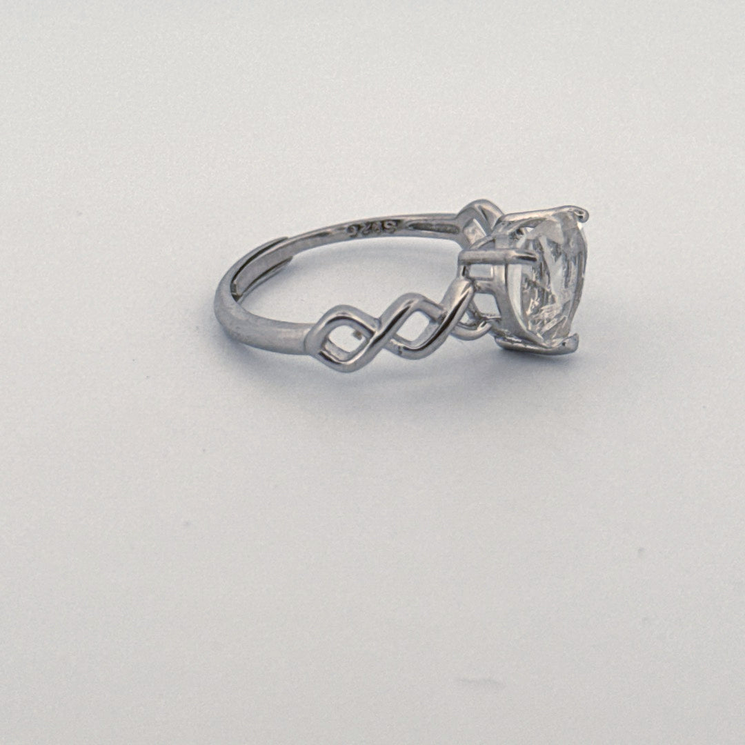 Clear Quartz Heart S925 Adjustable Ring