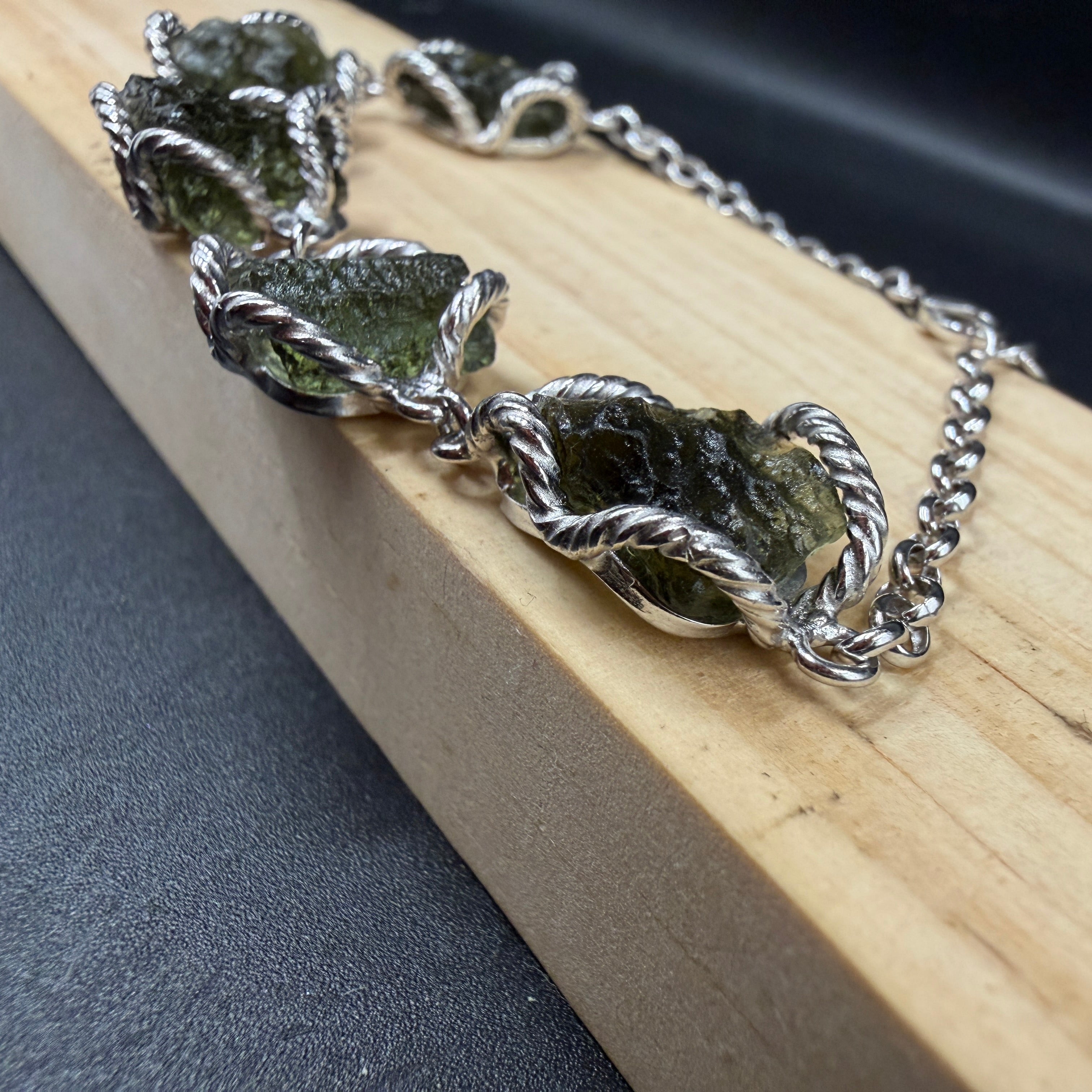 Raw Moldavite S925 Certified Bracelet