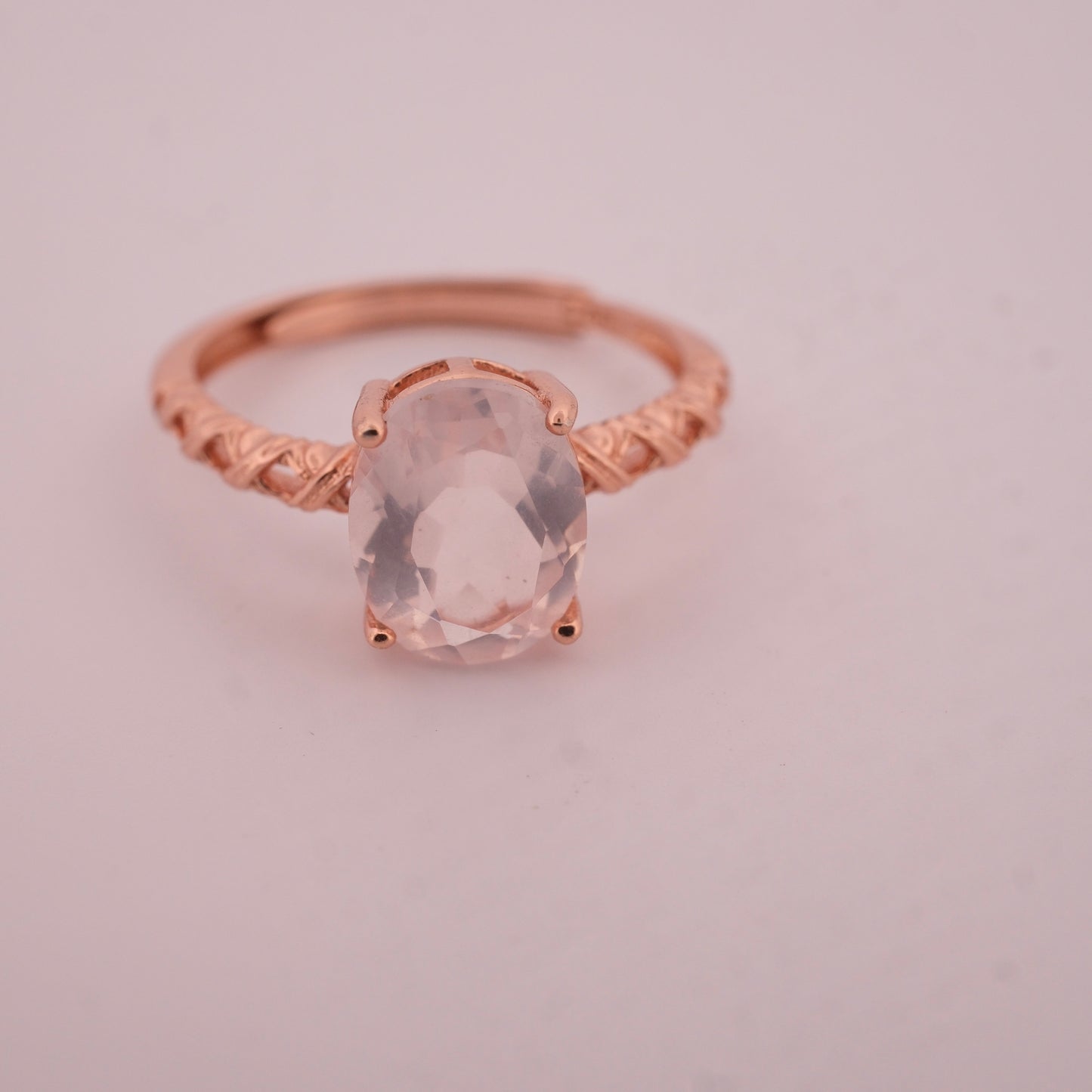 Rose Quartz Rose Gold S925 Adjustable Ring