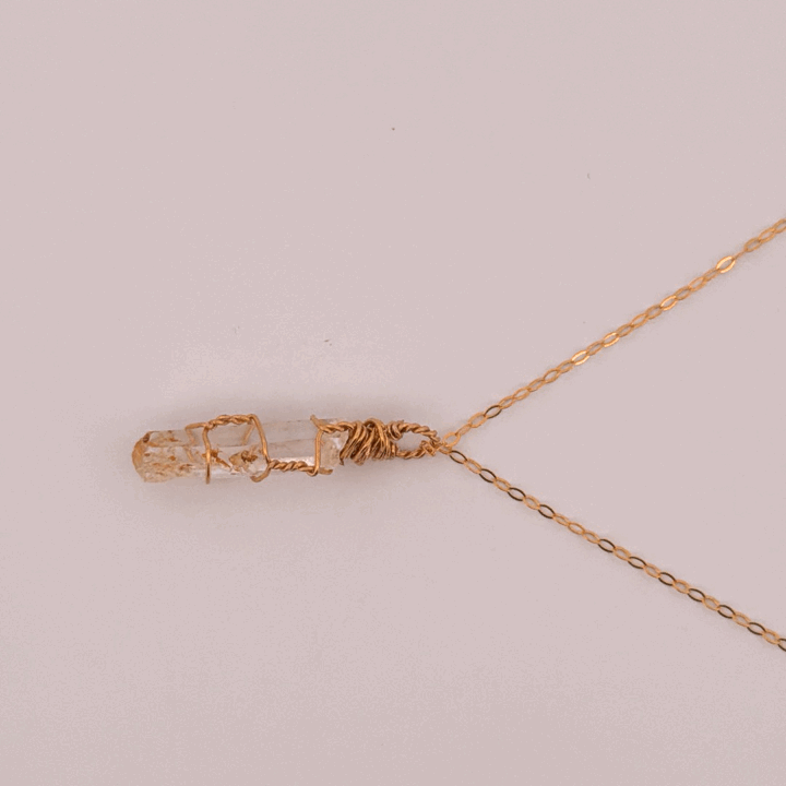 Lemurian Mango Quartz Gold Handmade Necklace on S925 Chain