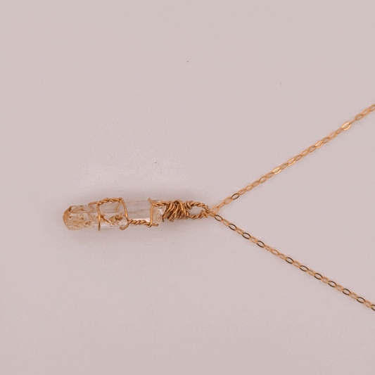 Lemurian Mango Quartz Gold Handmade Necklace on S925 Chain