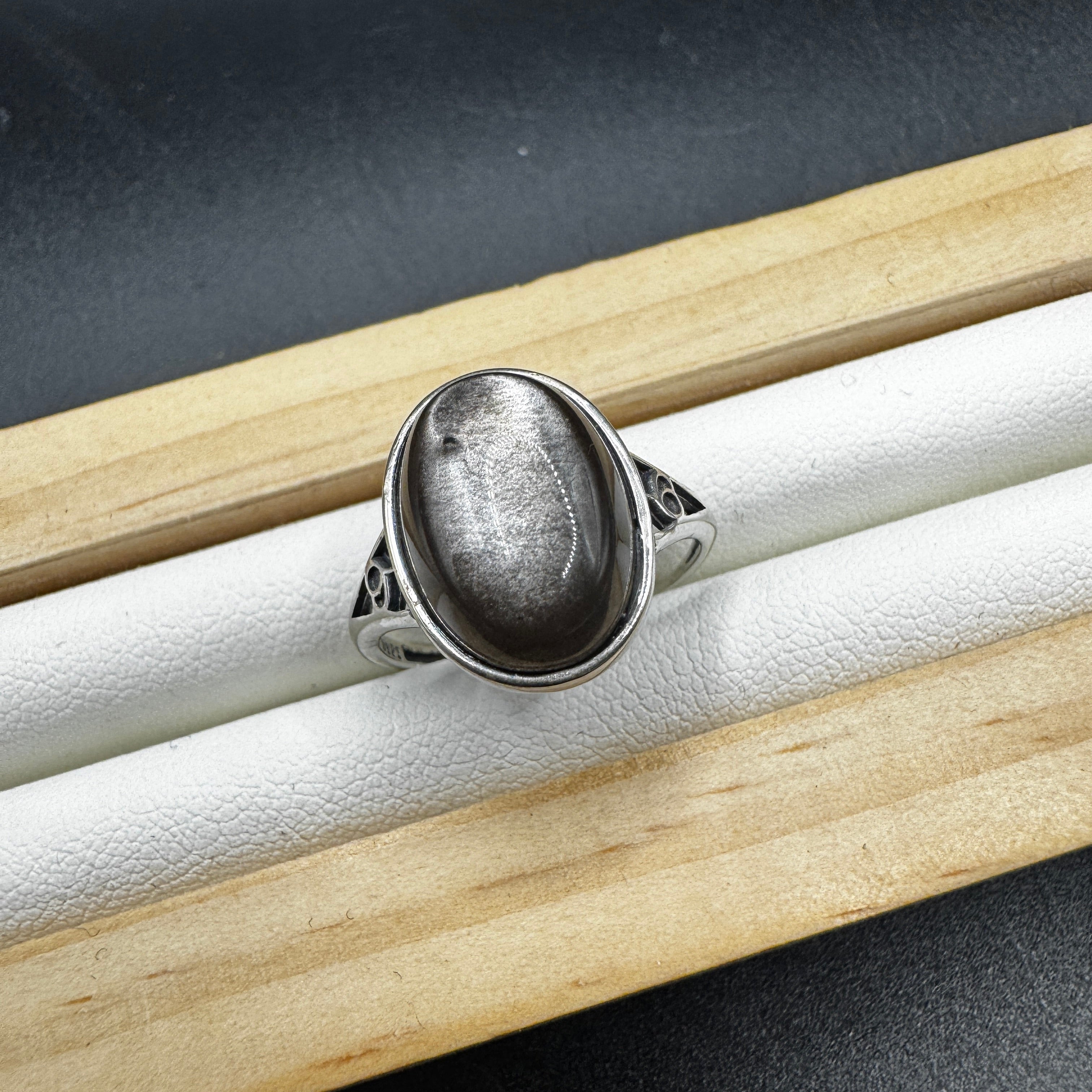 Silver Sheen Obsidian S925 Adjustable Ring