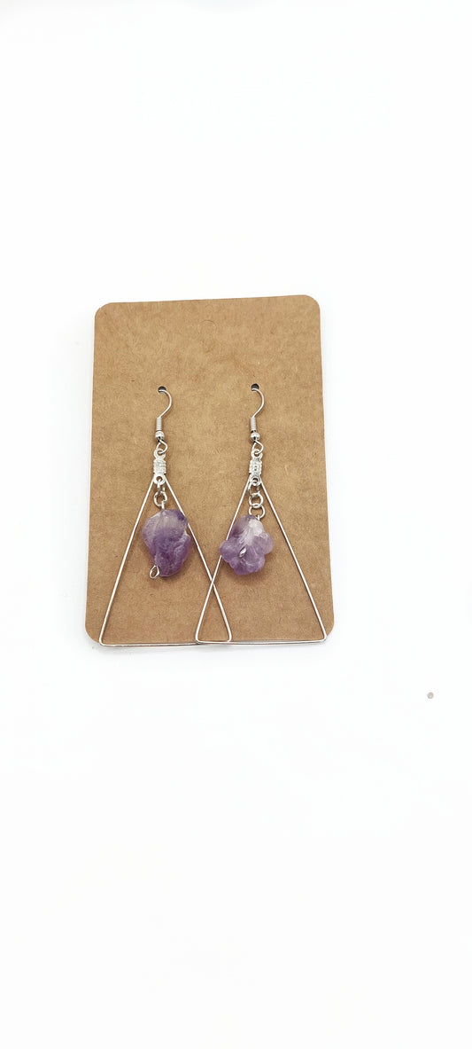 Raw Amethyst Triangle Hoop Earrings