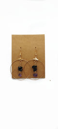 Snowflake Obsidian and Amethyst Hoop Earrings