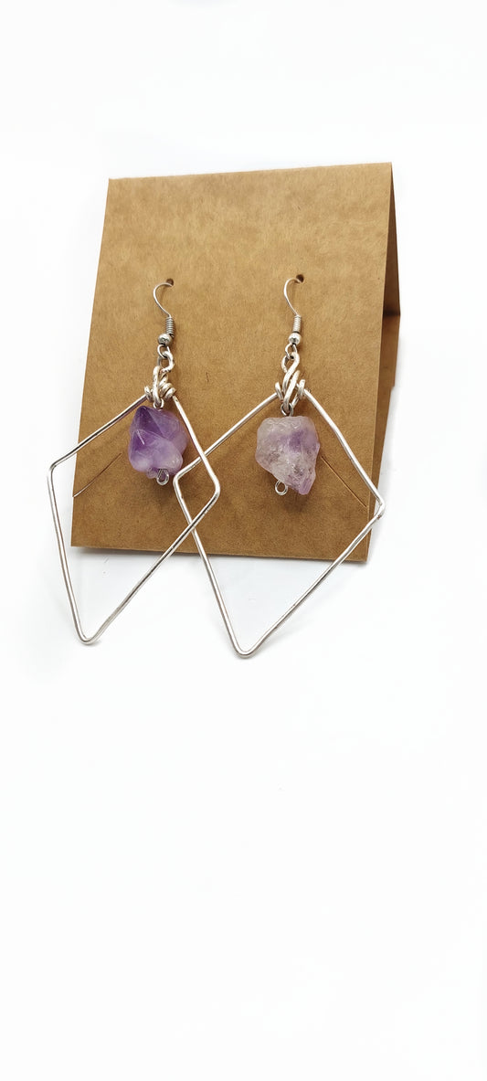 Raw Amethyst Hoop Earrings