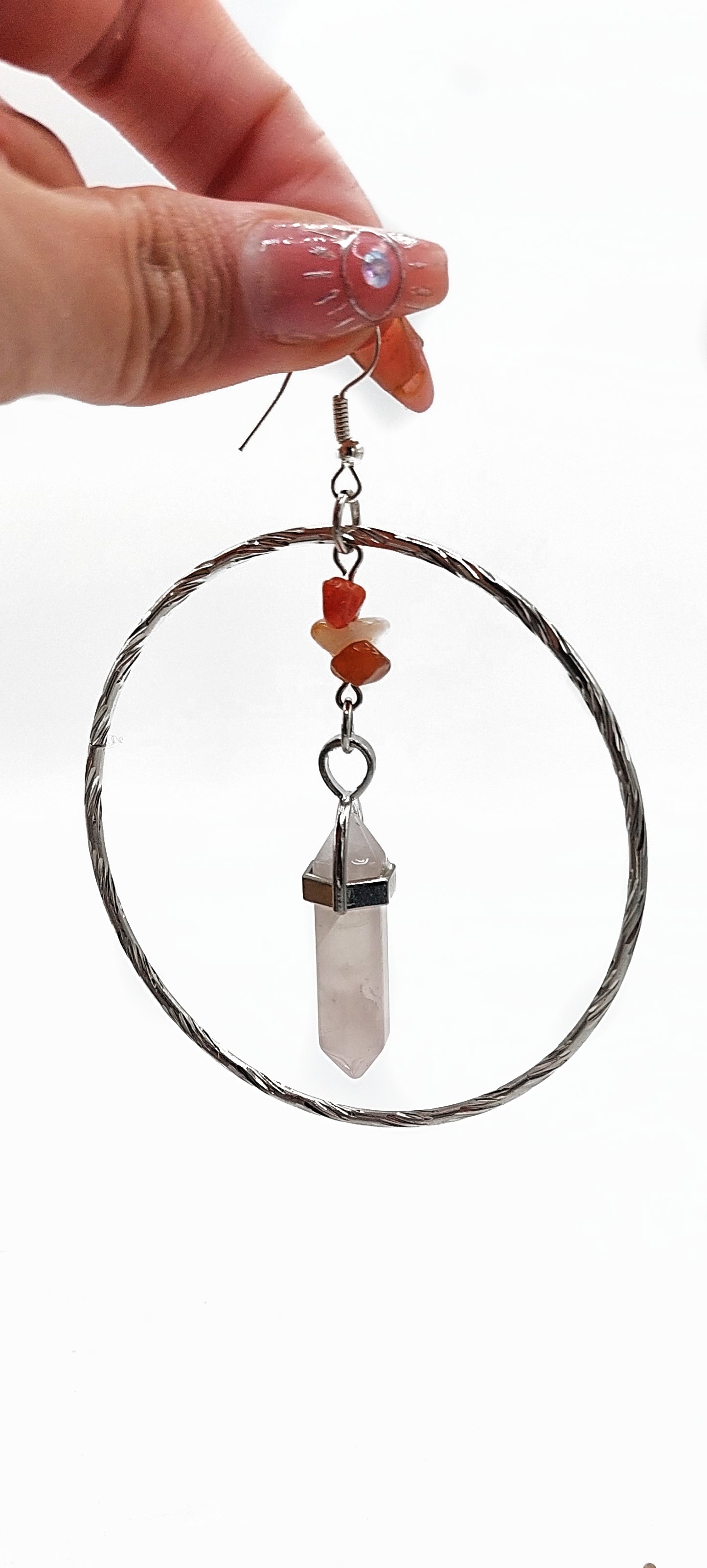 Large Carnelian Rose Quartz Hoop Earrings