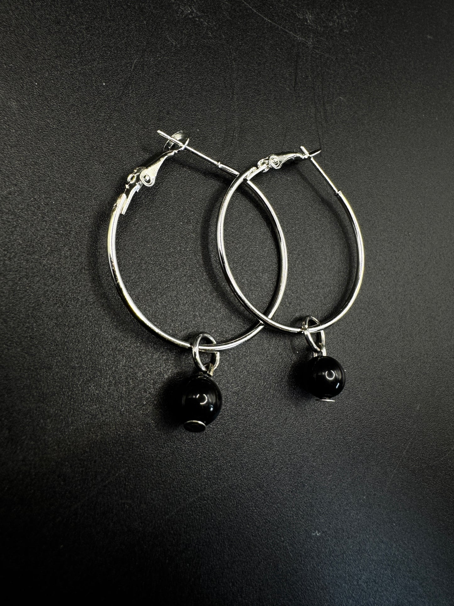 Handmade Obsidian Hoop Earrings
