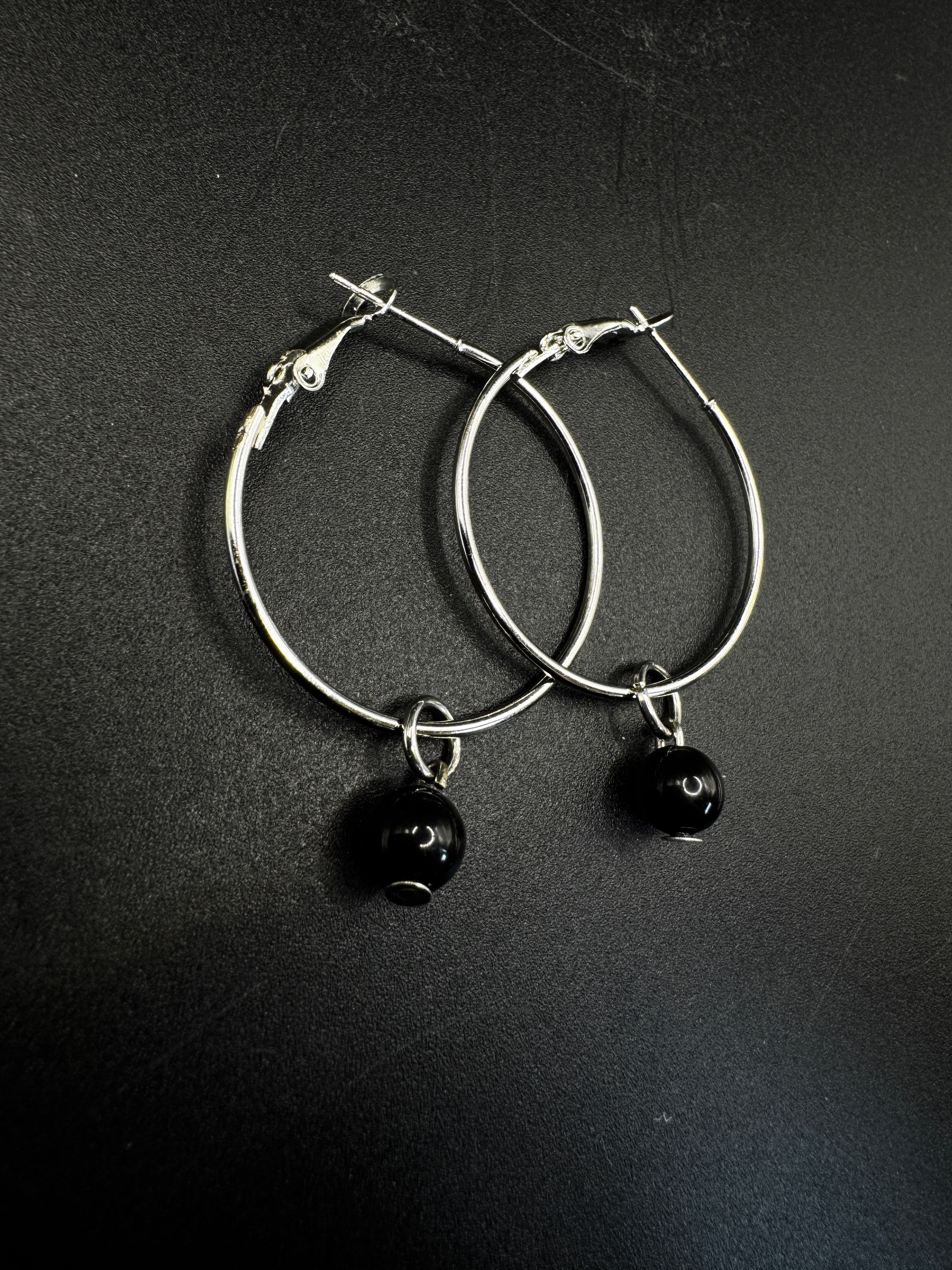 Handmade Obsidian Hoop Earrings